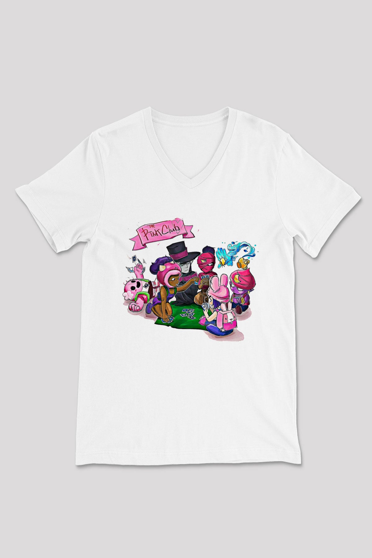 Brawl Stars Baskılı Beyaz Unisex V Yaka Tişört - Tshirt