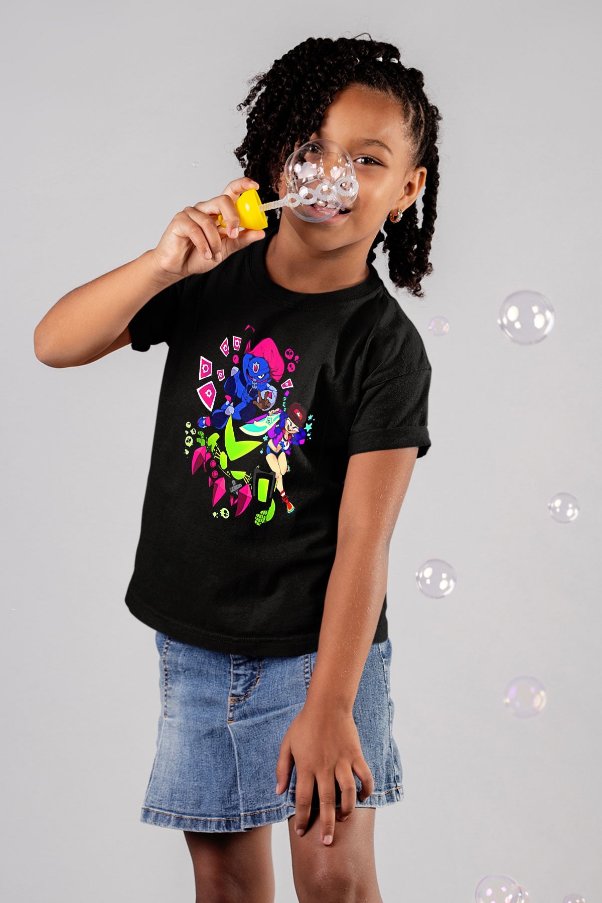 Brawl Stars Baskılı Unisex Siyah Çocuk Tişört - Tshirt