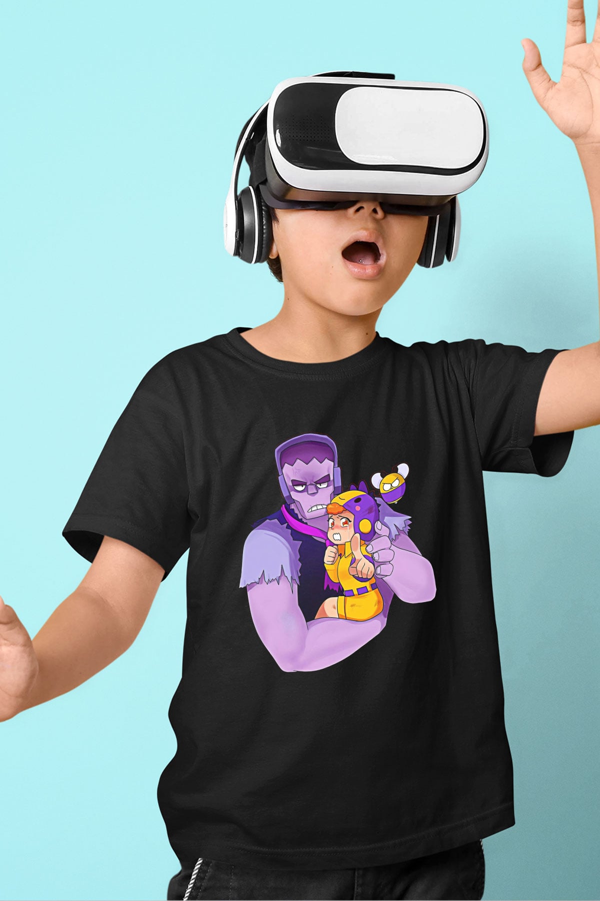 Brawl Stars Baskılı Unisex Siyah Çocuk Tişört - Tshirt