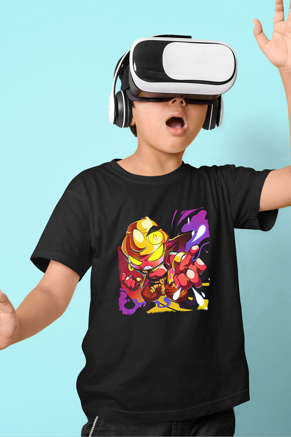 Brawl Stars Baskılı Unisex Siyah Çocuk Tişört - Tshirt