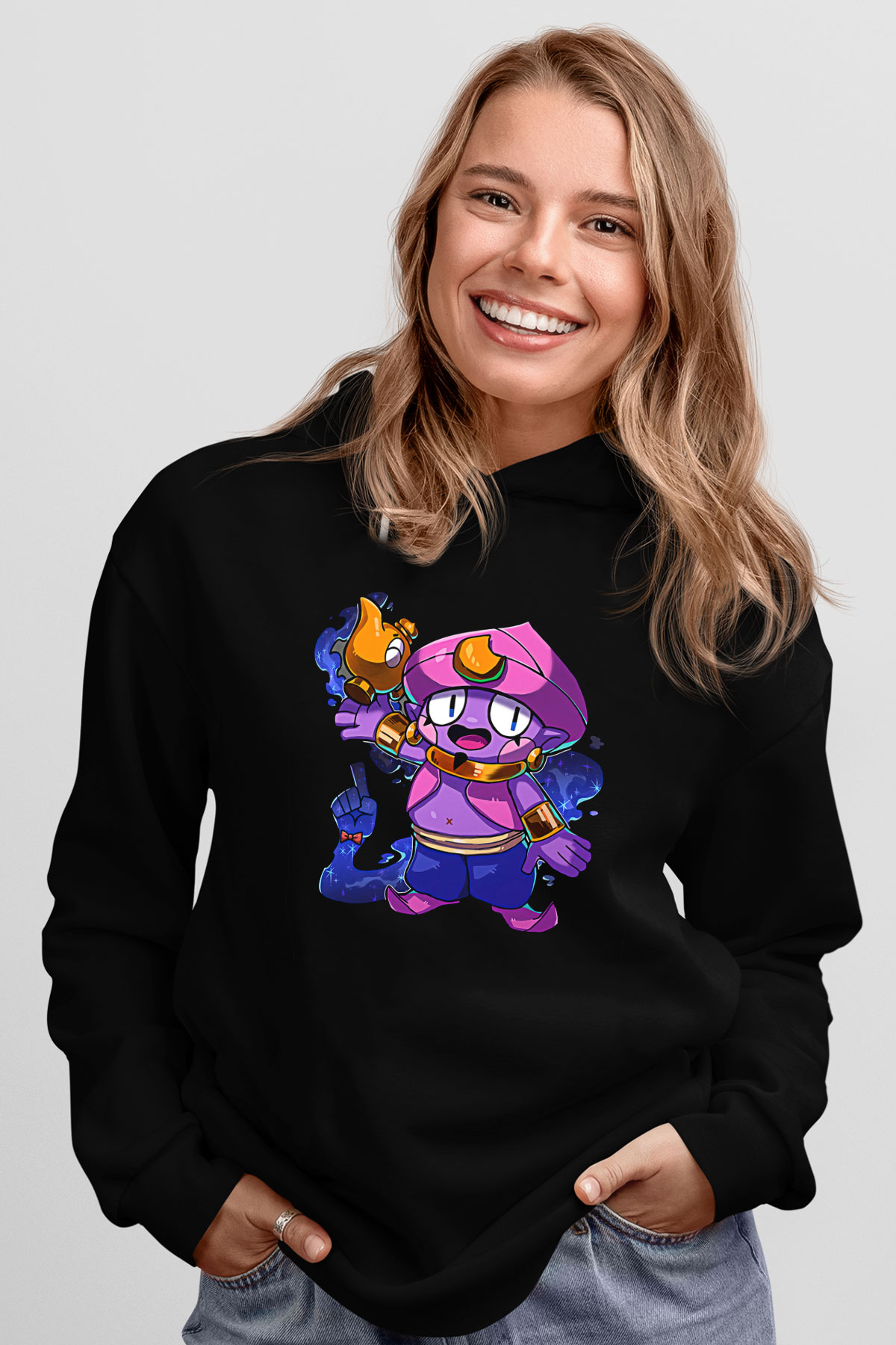 Brawl Stars Baskılı Unisex Siyah Kapüşonlu Sweatshirt