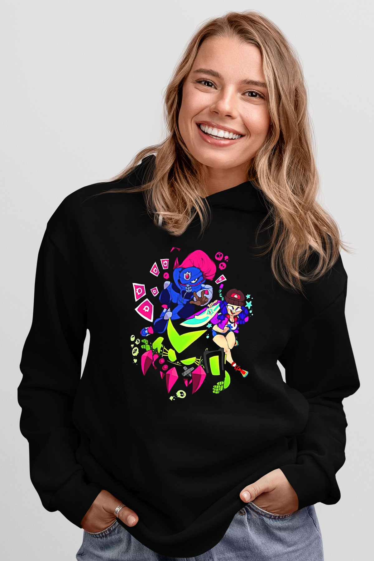 Brawl Stars Baskılı Unisex Siyah Kapüşonlu Sweatshirt
