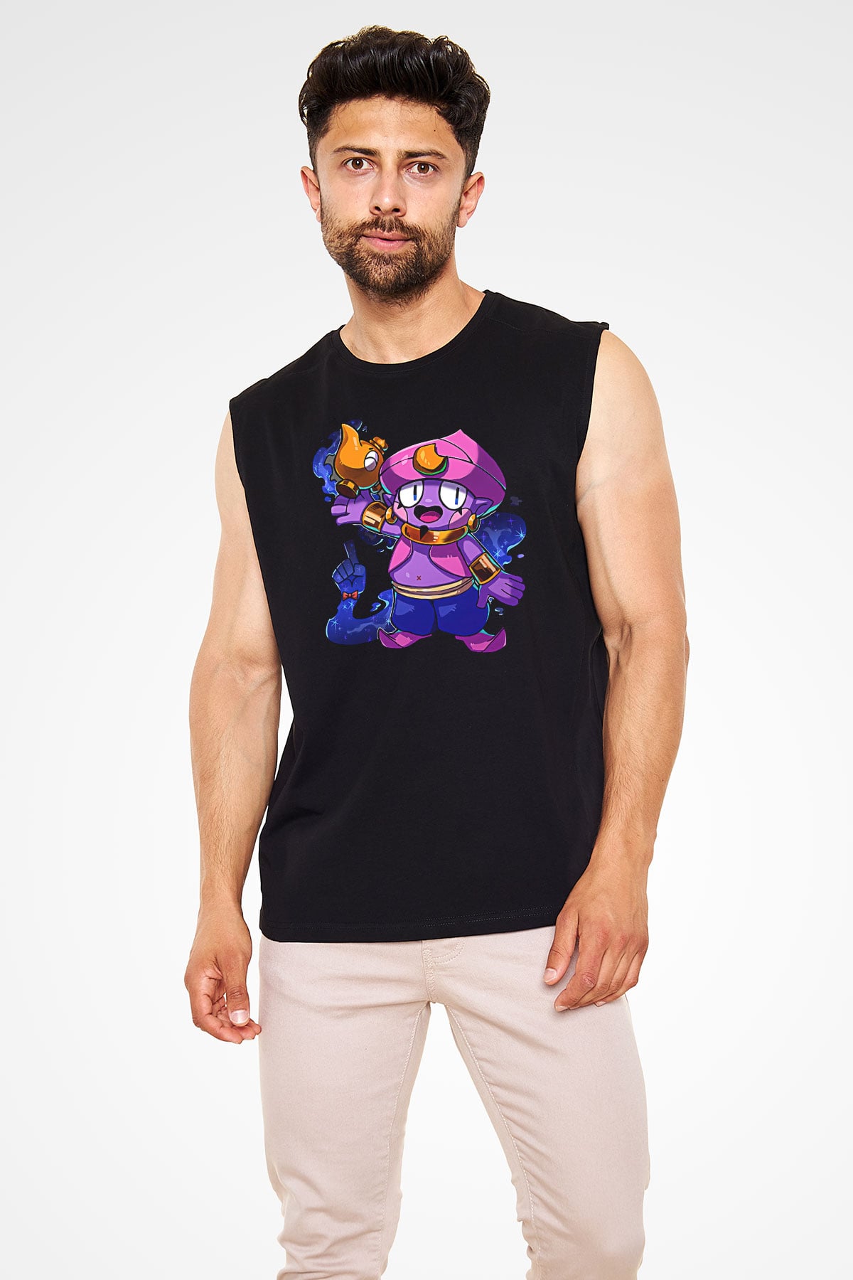 Brawl Stars Baskılı Unisex Siyah Kolsuz Tişört - Tshirt