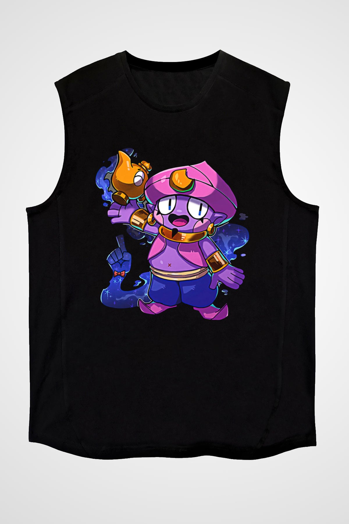 Brawl Stars Baskılı Unisex Siyah Kolsuz Tişört - Tshirt