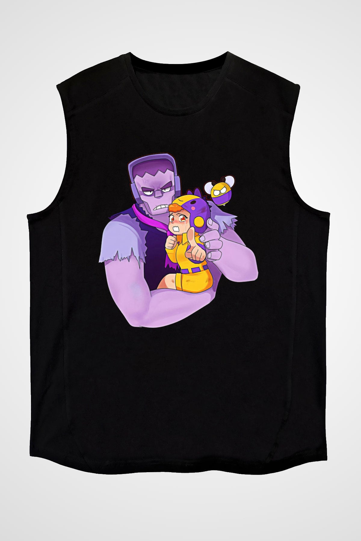 Brawl Stars Baskılı Unisex Siyah Kolsuz Tişört - Tshirt