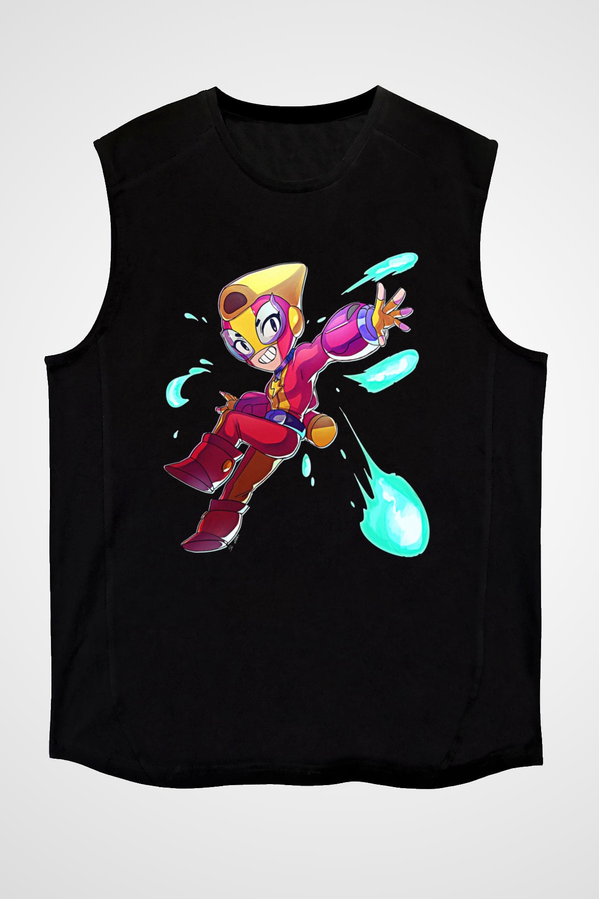 Brawl Stars Baskılı Unisex Siyah Kolsuz Tişört - Tshirt
