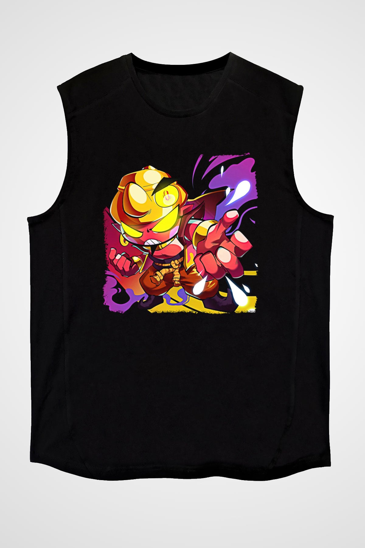 Brawl Stars Baskılı Unisex Siyah Kolsuz Tişört - Tshirt