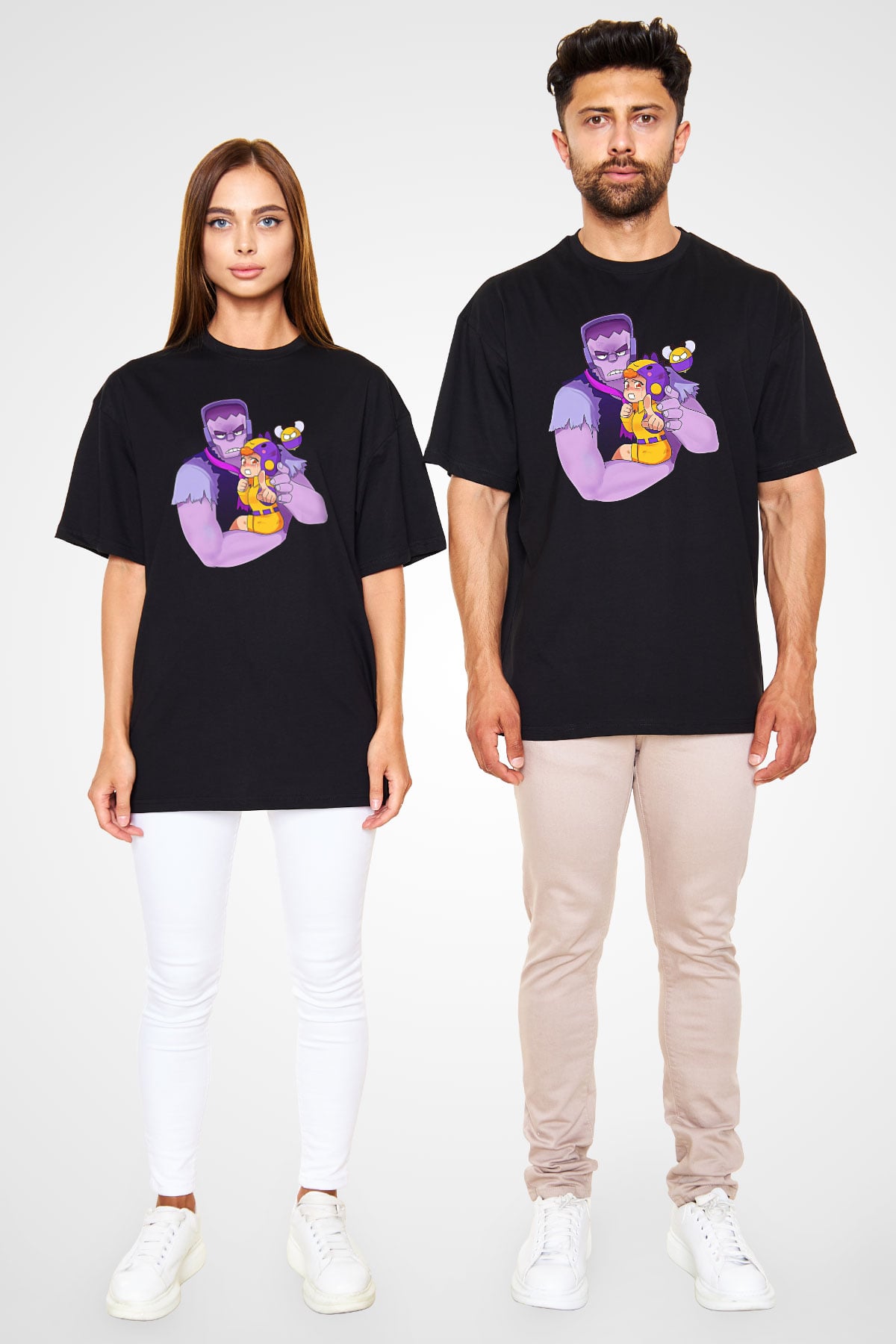Brawl Stars Baskılı Unisex Siyah Oversize Tişört - Tshirt