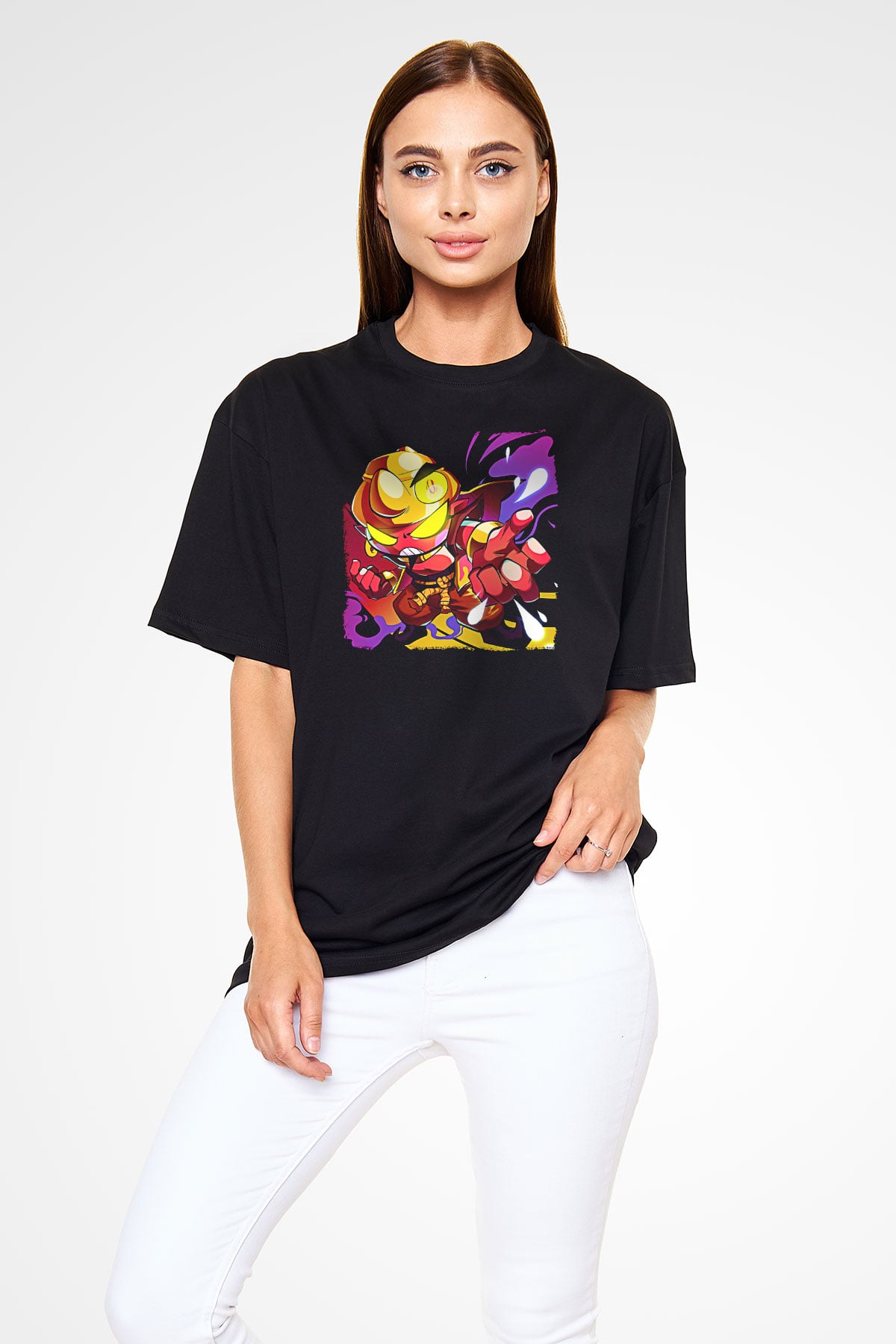 Brawl Stars Baskılı Unisex Siyah Oversize Tişört - Tshirt
