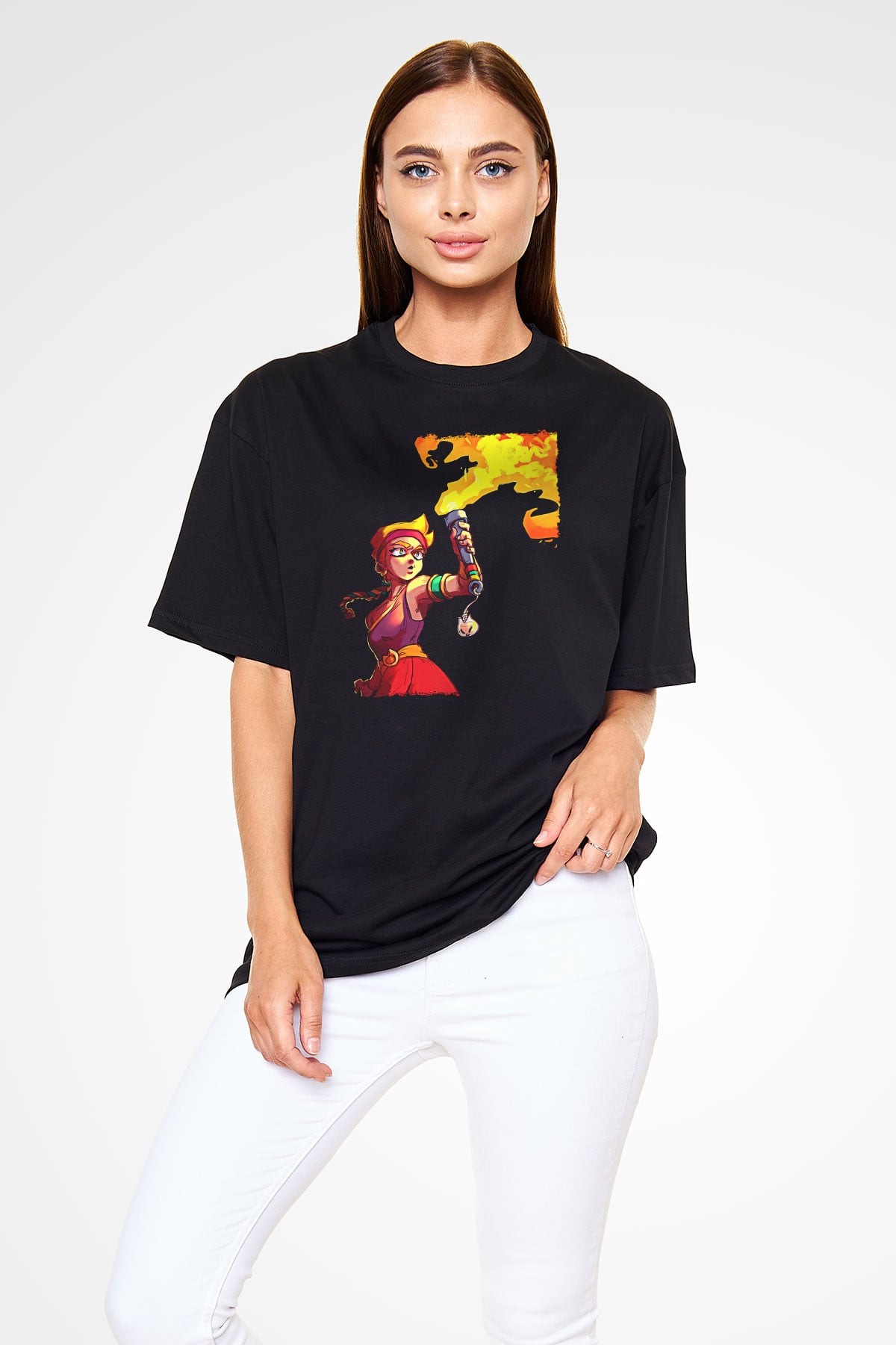 Brawl Stars Baskılı Unisex Siyah Oversize Tişört - Tshirt