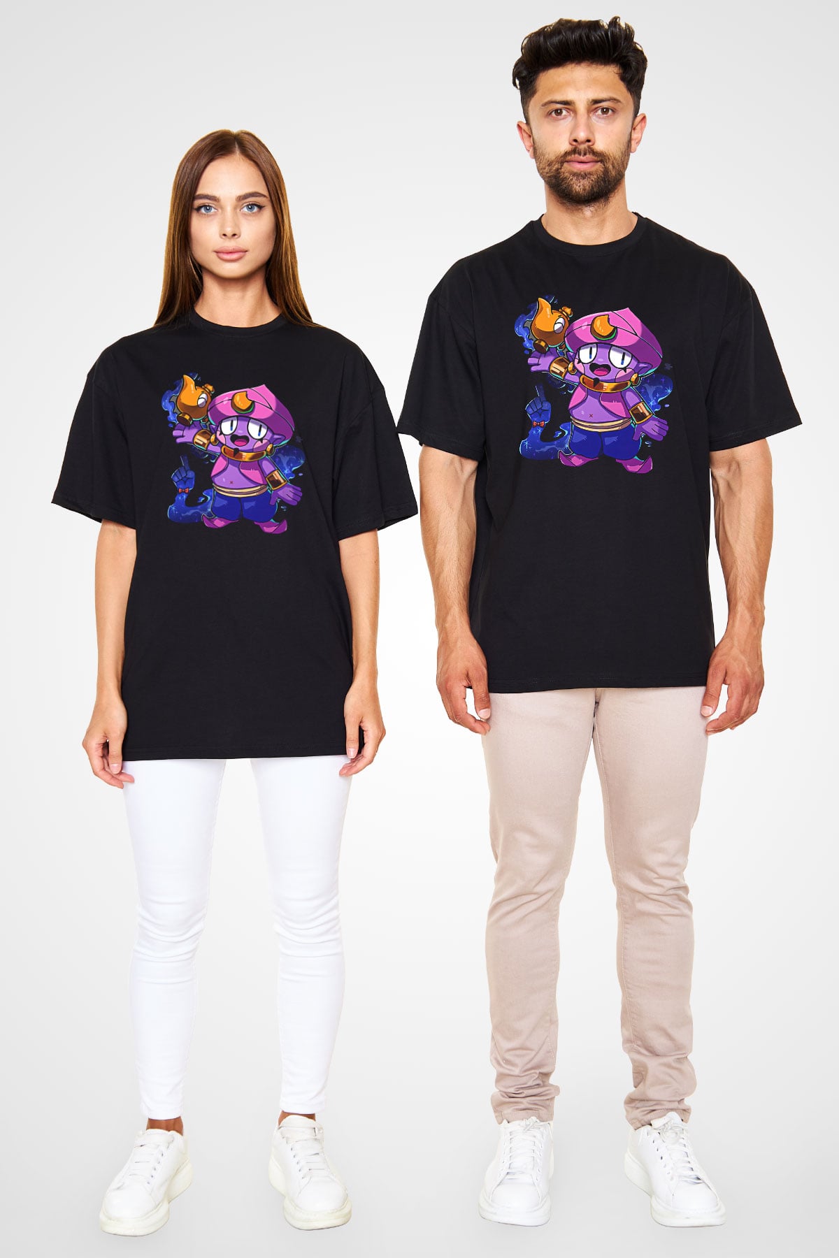 Brawl Stars Baskılı Unisex Siyah Oversize Tişört - Tshirt