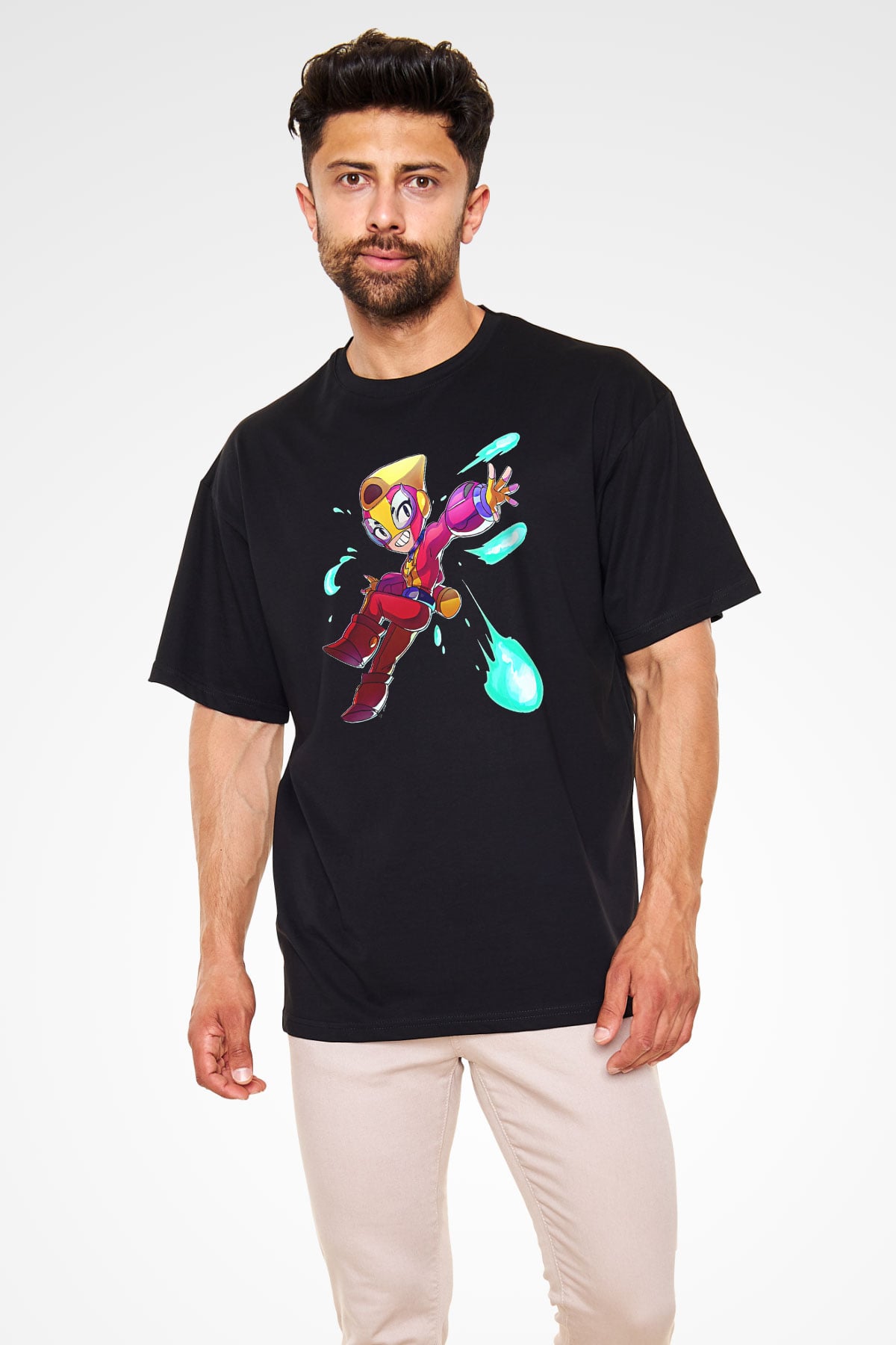 Brawl Stars Baskılı Unisex Siyah Oversize Tişört - Tshirt