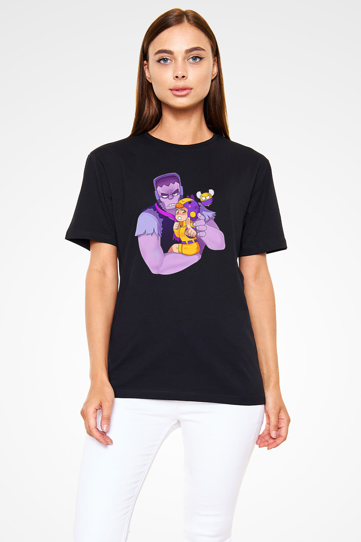 Brawl Stars Baskılı Unisex Siyah Tişört - Tshirt