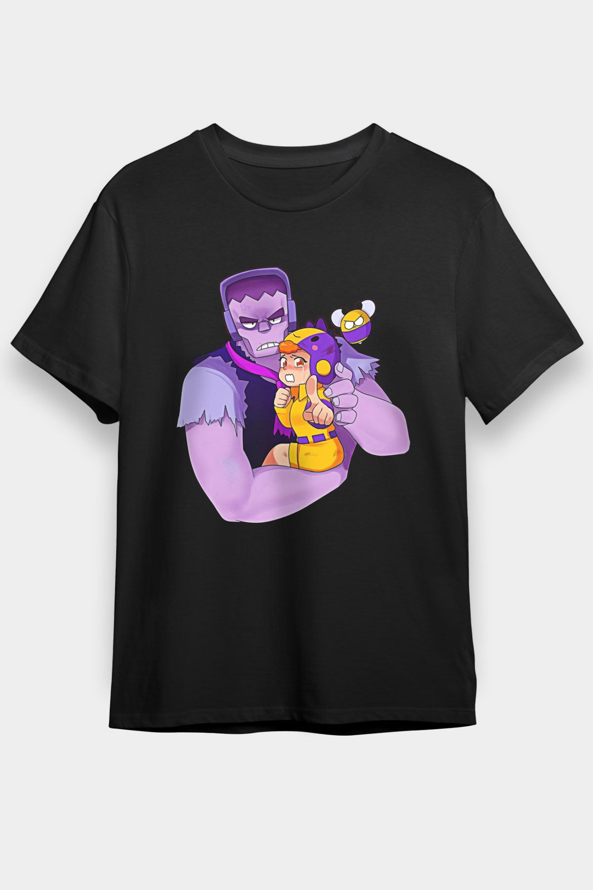 Brawl Stars Baskılı Unisex Siyah Tişört - Tshirt