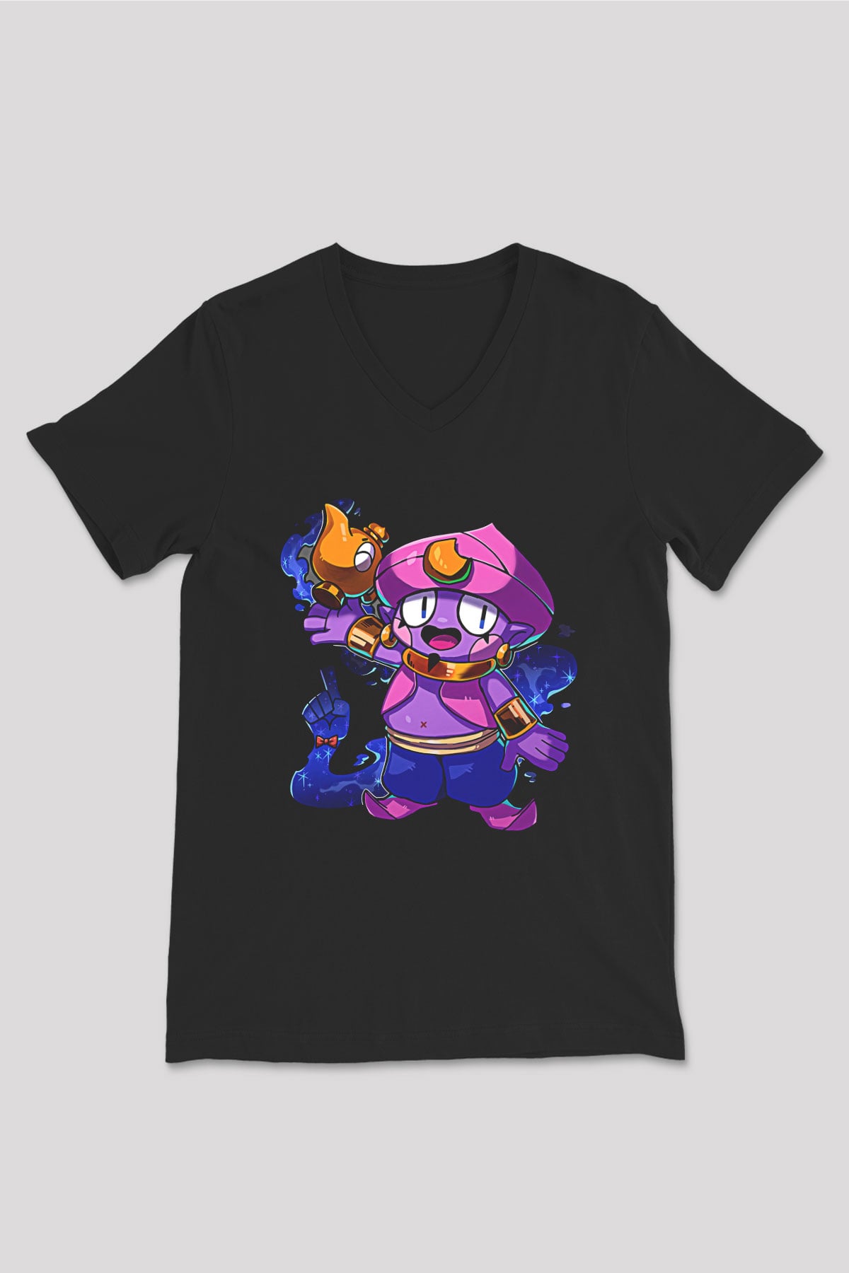 Brawl Stars Baskılı Unisex Siyah V Yaka Tişört - Tshirt