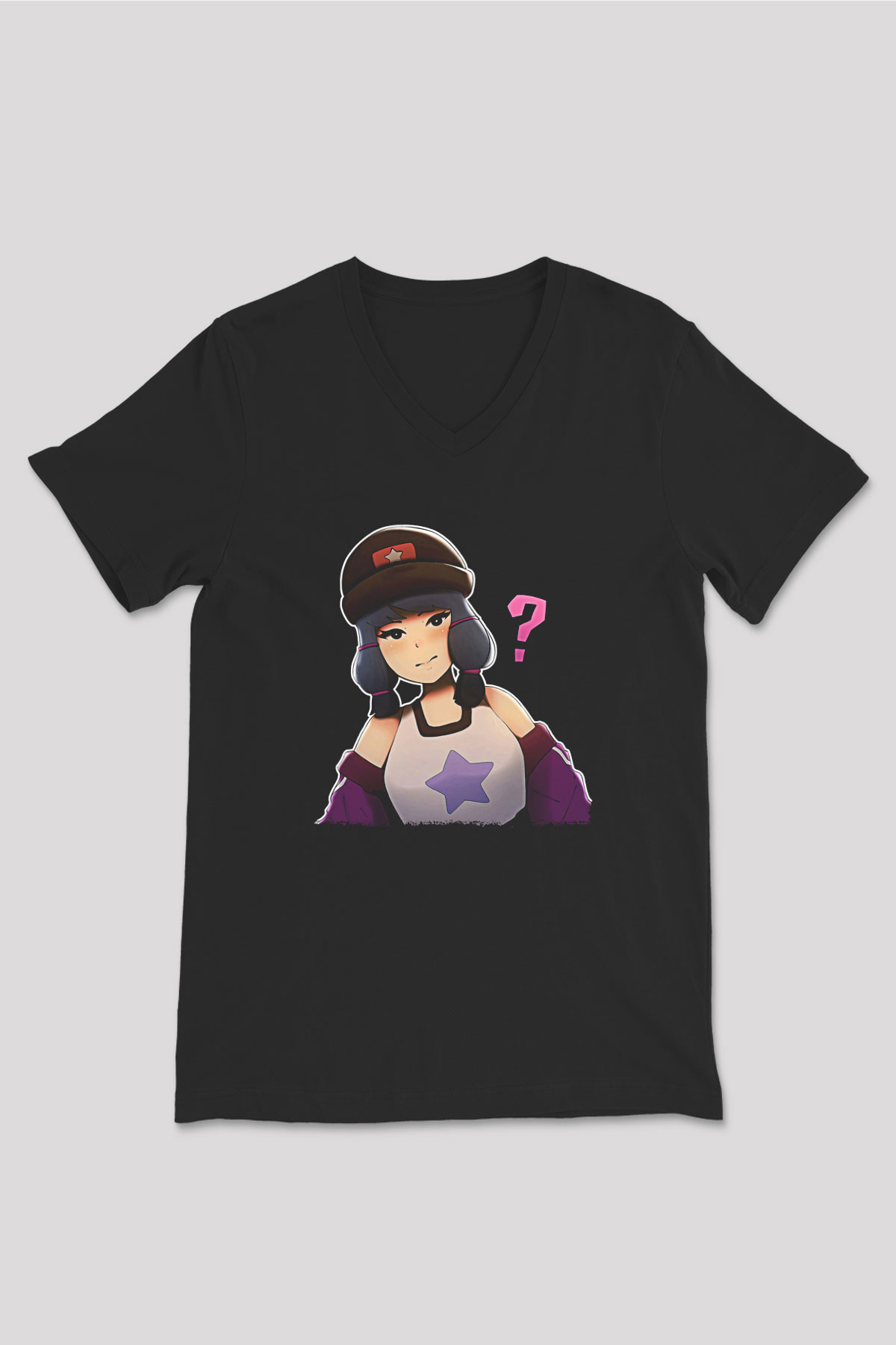 Brawl Stars Baskılı Unisex Siyah V Yaka Tişört - Tshirt