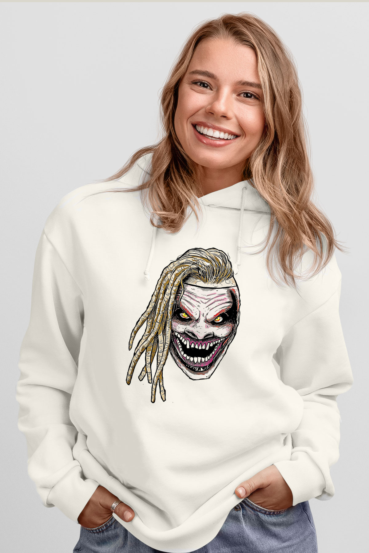 Bray Wyatt Baskılı Beyaz Unisex Hoodie