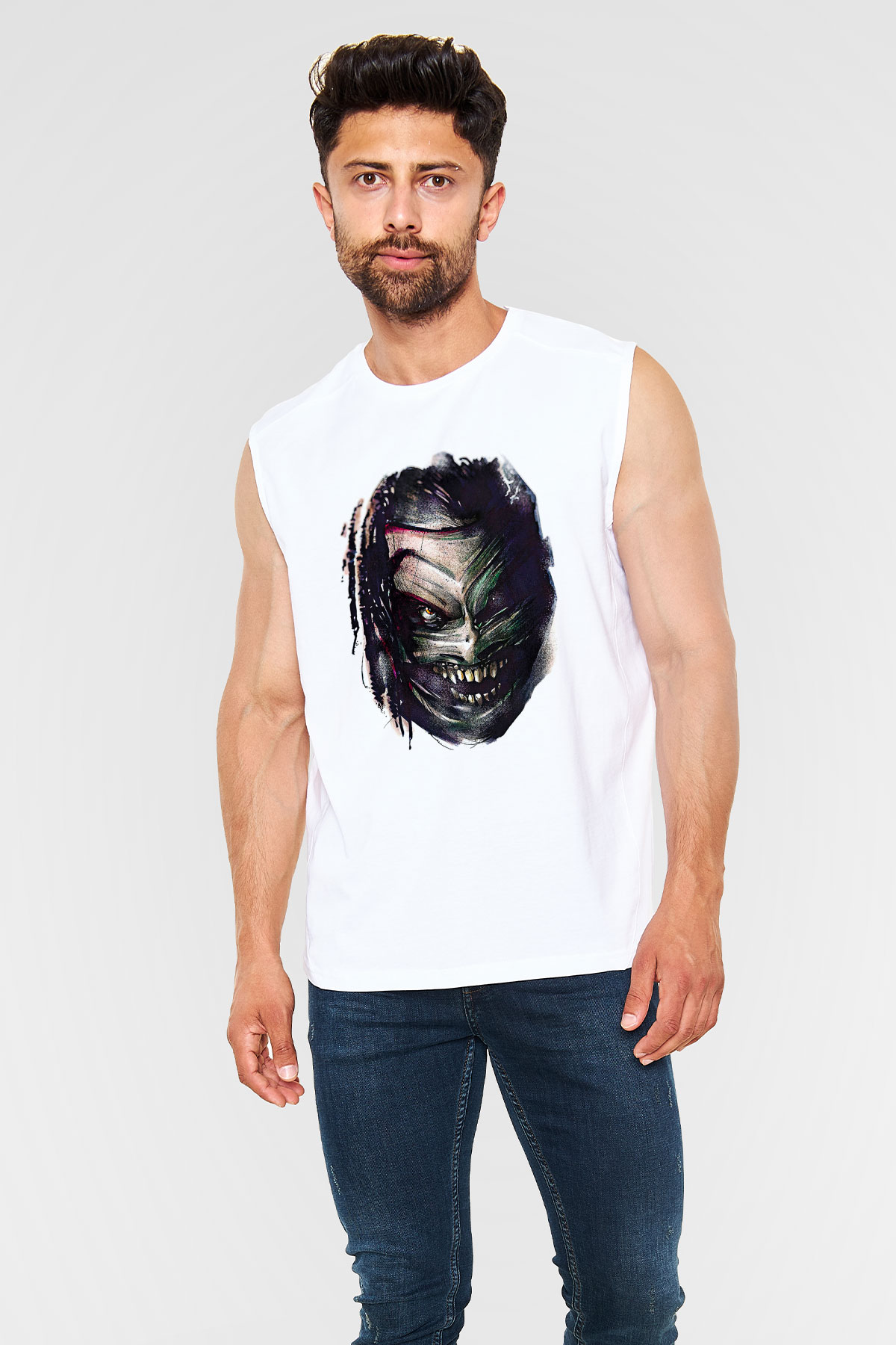 Bray Wyatt Baskılı Beyaz Unisex Kolsuz Tişört - Tshirt