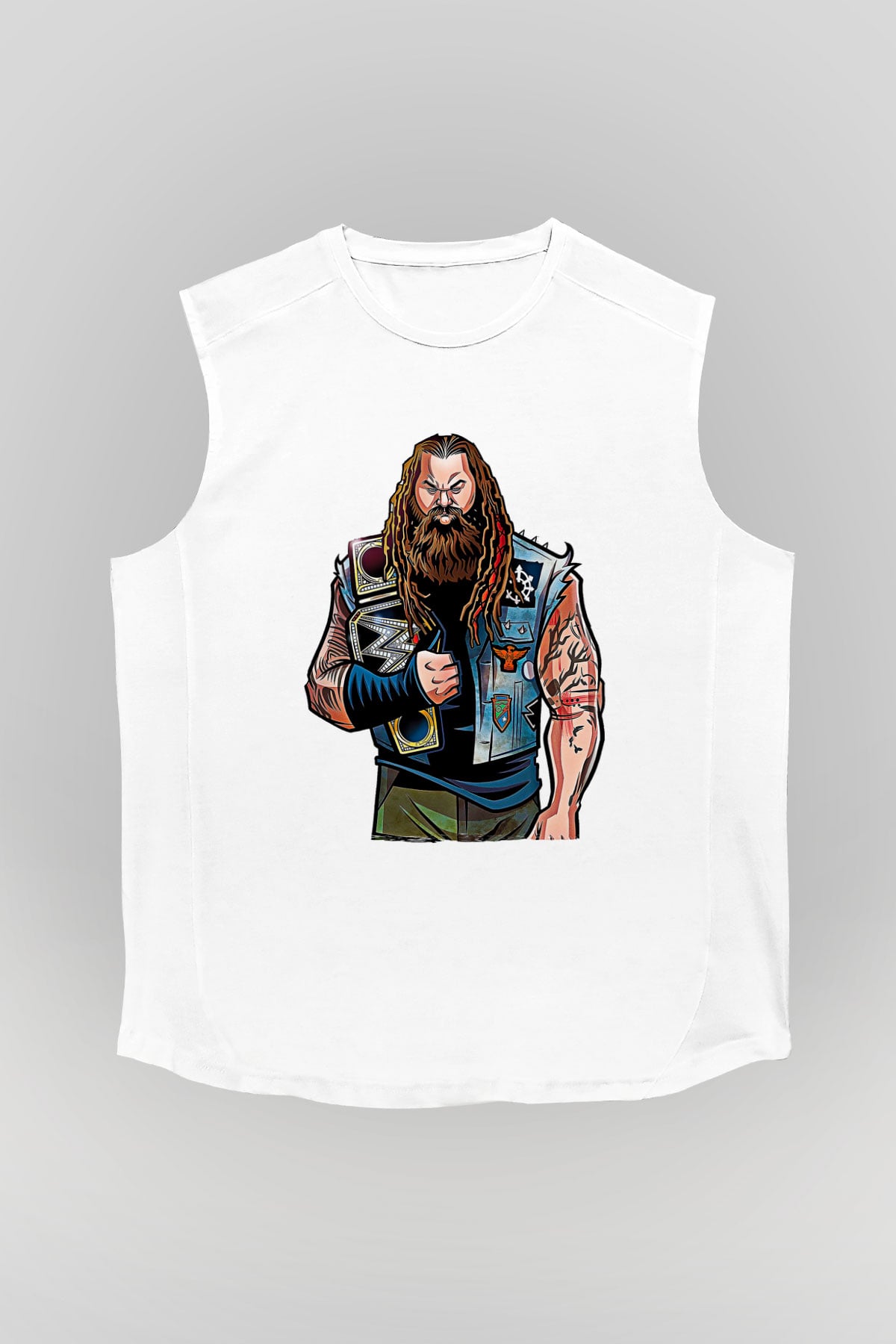 Bray Wyatt Baskılı Beyaz Unisex Kolsuz Tişört - Tshirt