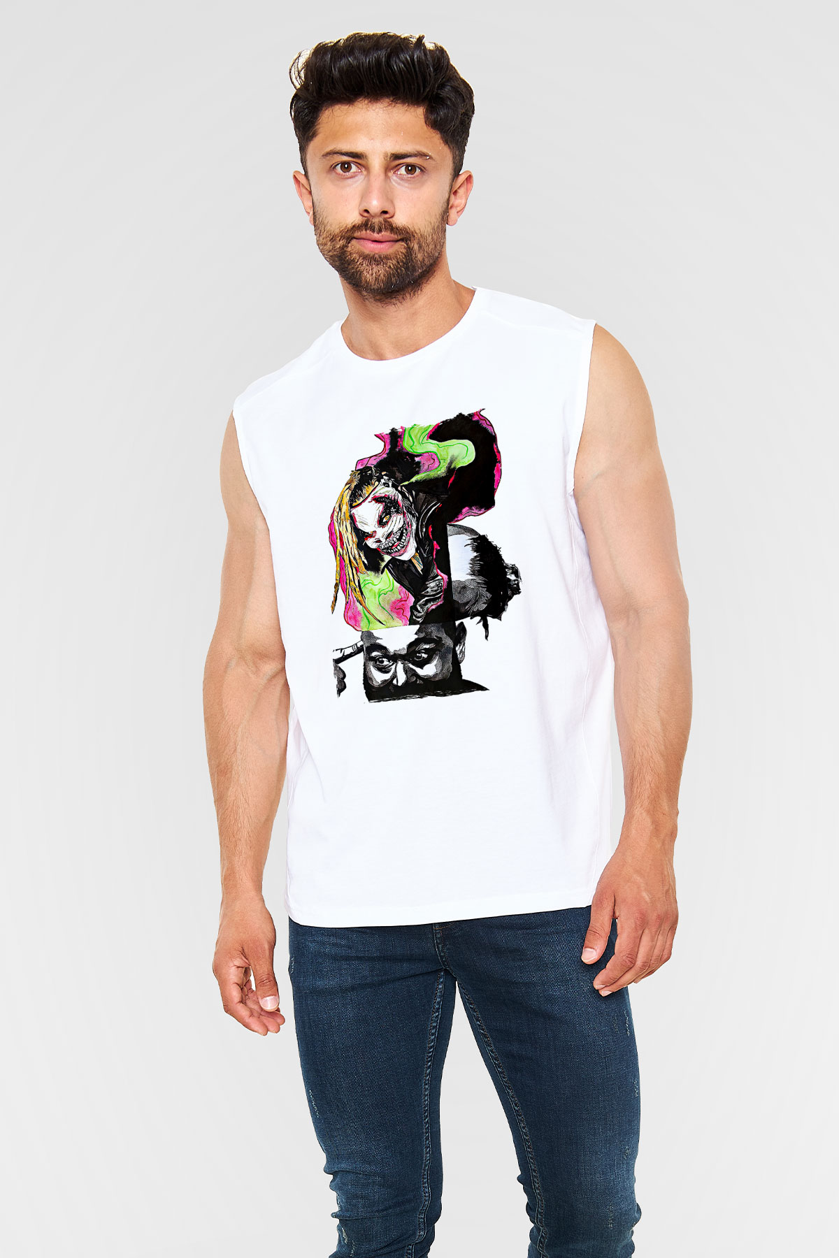 Bray Wyatt Baskılı Beyaz Unisex Kolsuz Tişört - Tshirt