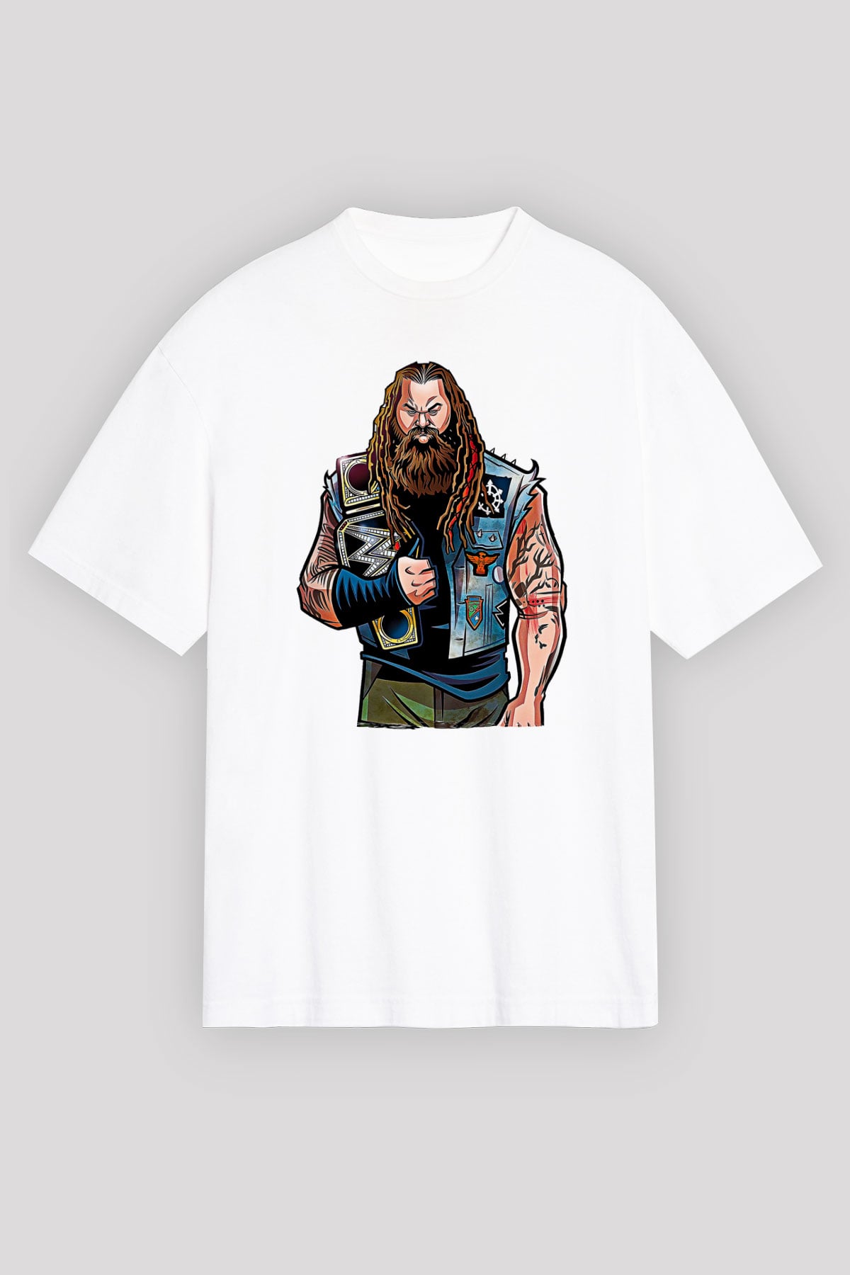 Bray Wyatt Baskılı Beyaz Unisex Oversize Tişört - Tshirt