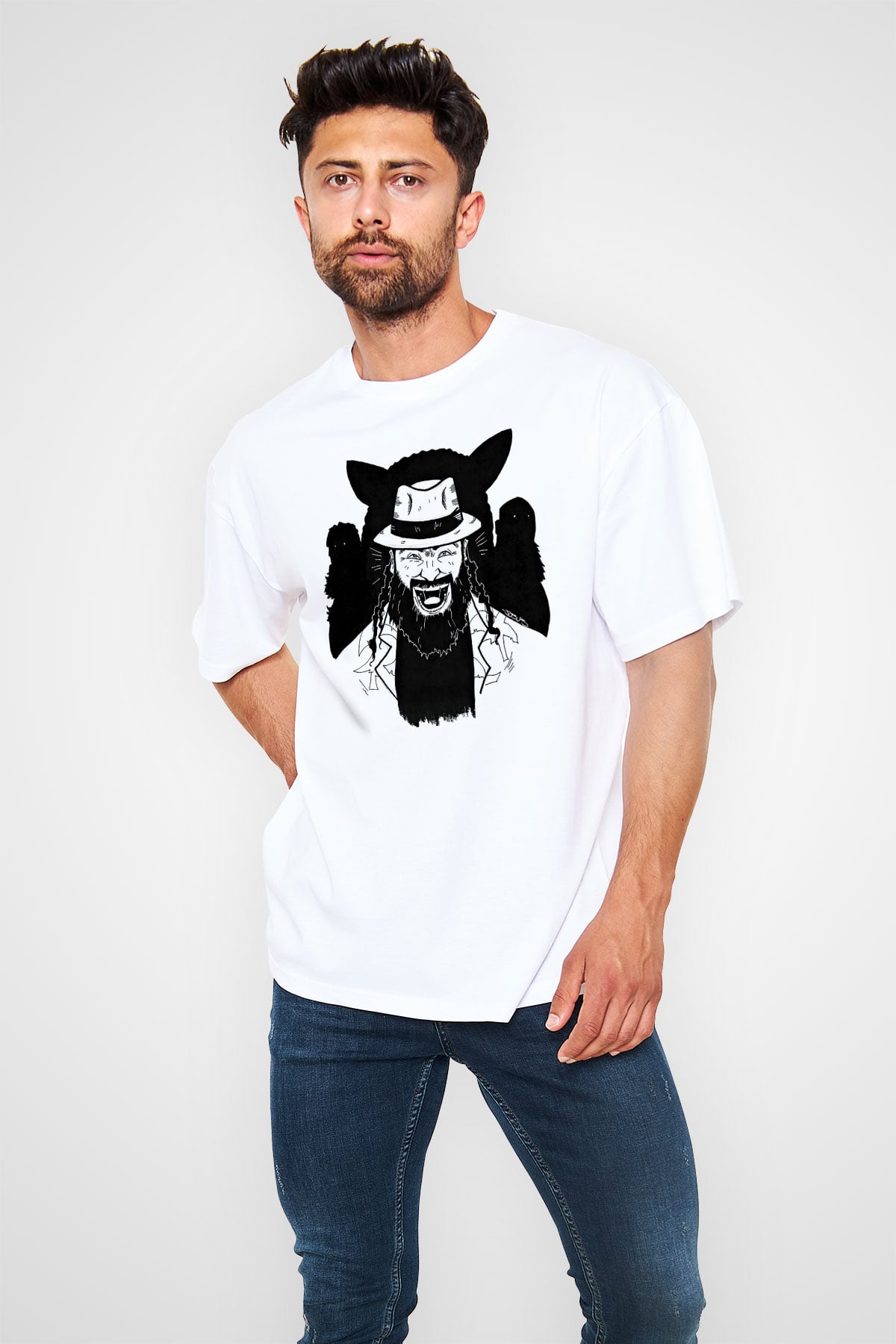 Bray Wyatt Baskılı Beyaz Unisex Oversize Tişört - Tshirt