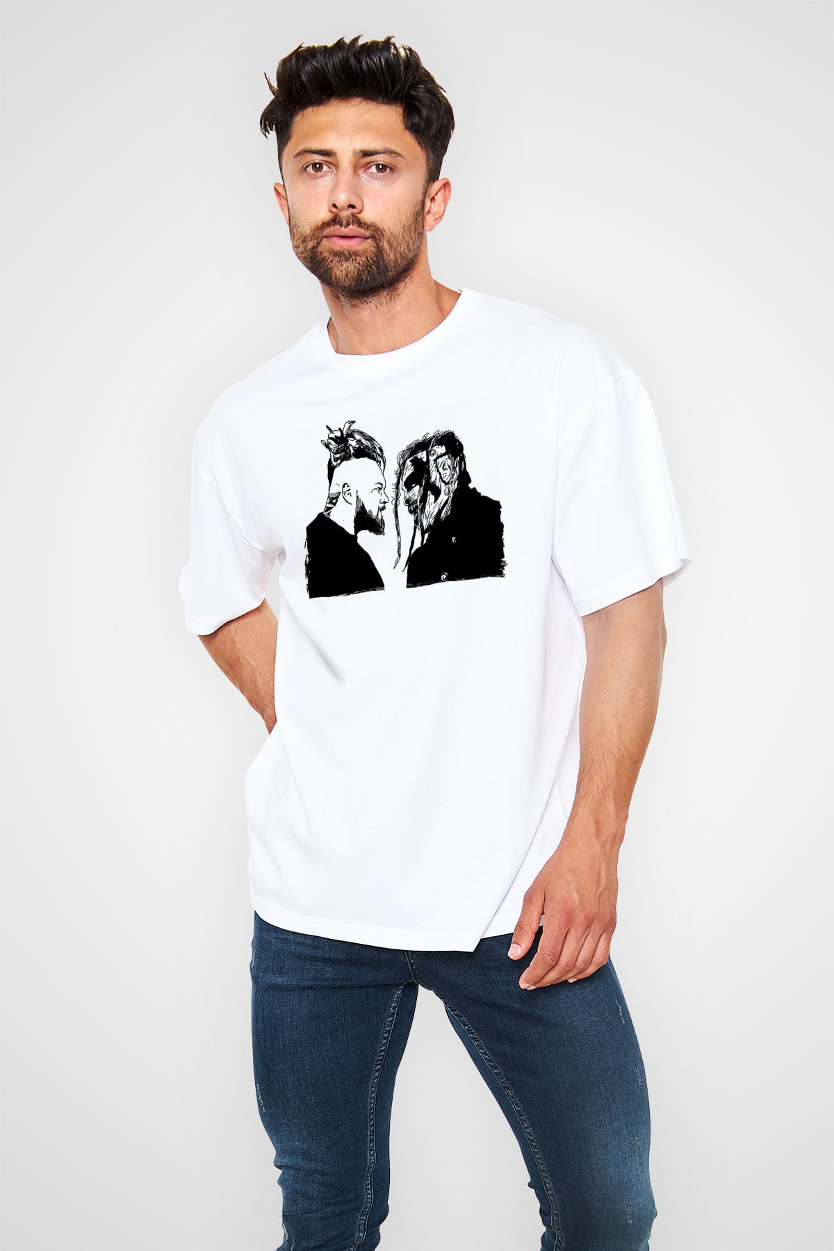 Bray Wyatt Baskılı Beyaz Unisex Oversize Tişört - Tshirt