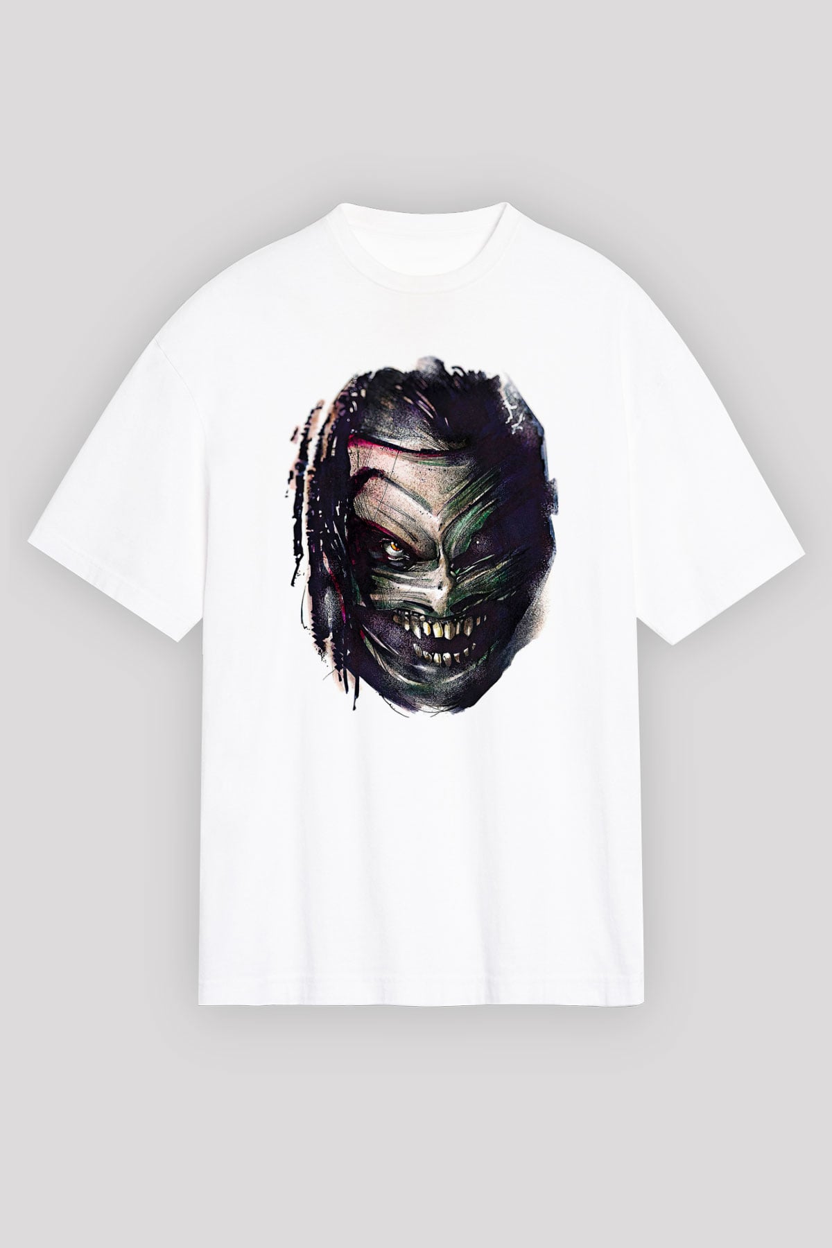 Bray Wyatt Baskılı Beyaz Unisex Oversize Tişört - Tshirt