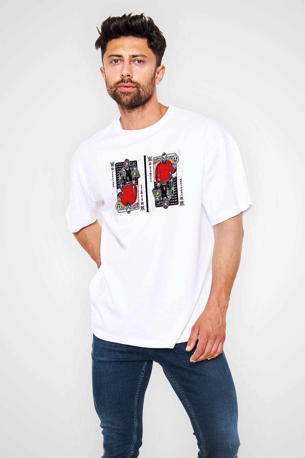 Bray Wyatt Baskılı Beyaz Unisex Oversize Tişört - Tshirt