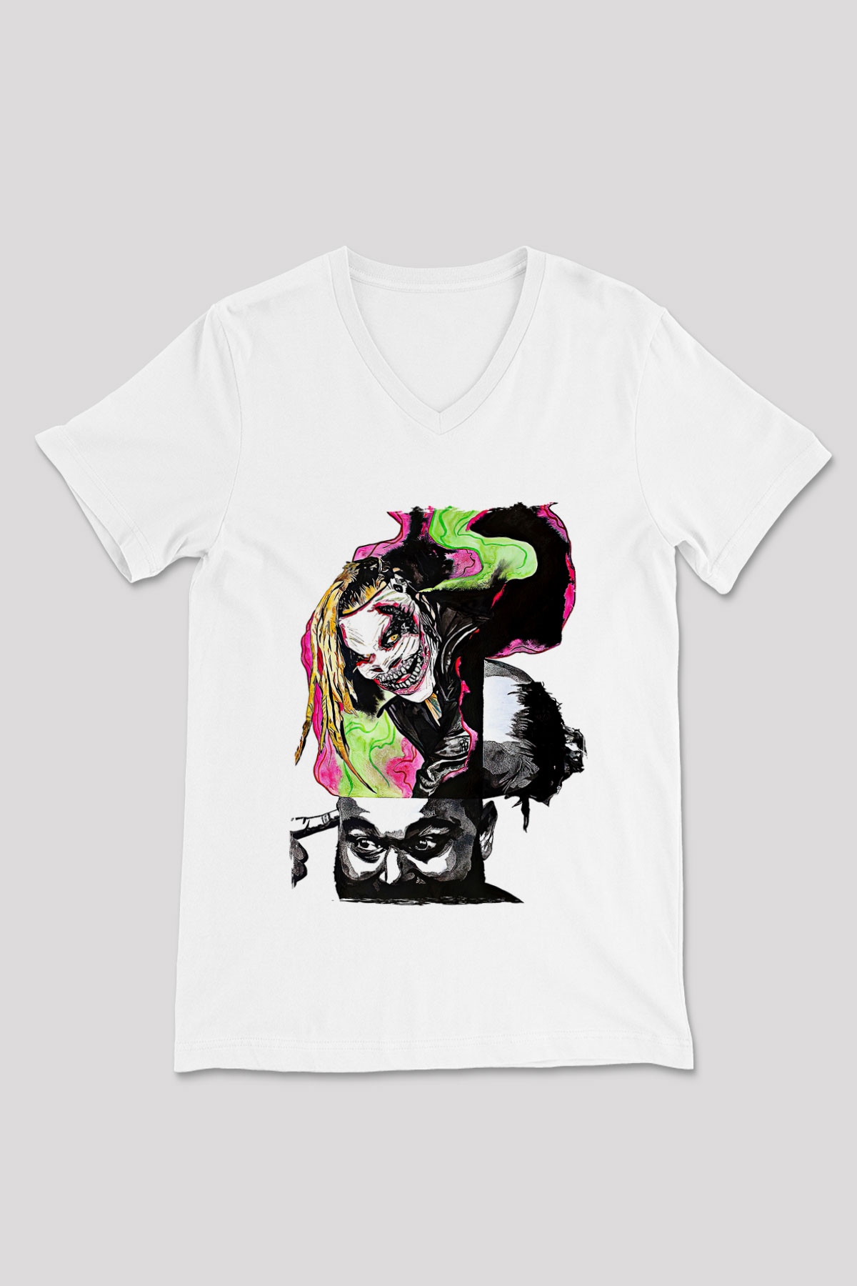 Bray Wyatt Baskılı Beyaz Unisex V Yaka Tişört - Tshirt