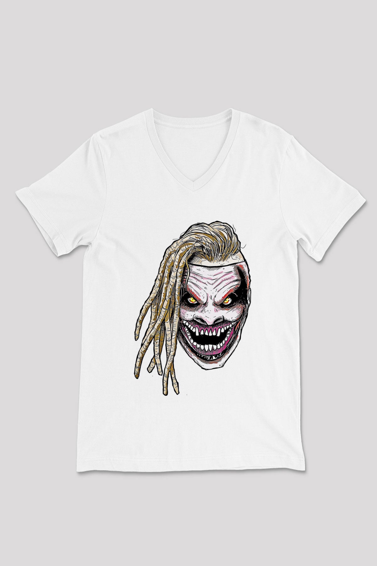 Bray Wyatt Baskılı Beyaz Unisex V Yaka Tişört - Tshirt