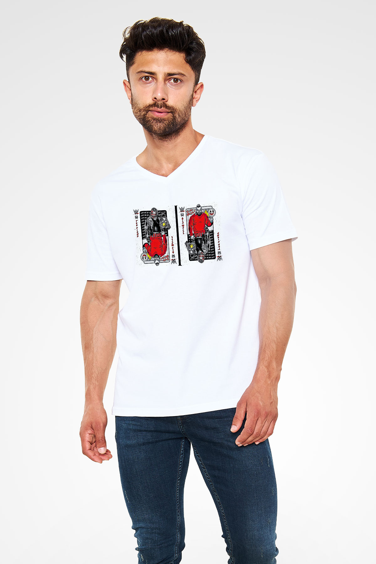 Bray Wyatt Baskılı Beyaz Unisex V Yaka Tişört - Tshirt