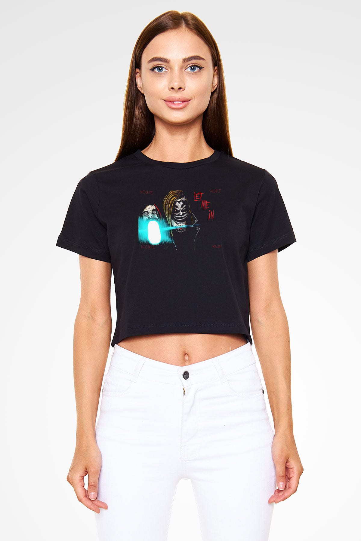 Bray Wyatt Baskılı Siyah Crop Top Kadın Tişört - Tshirt
