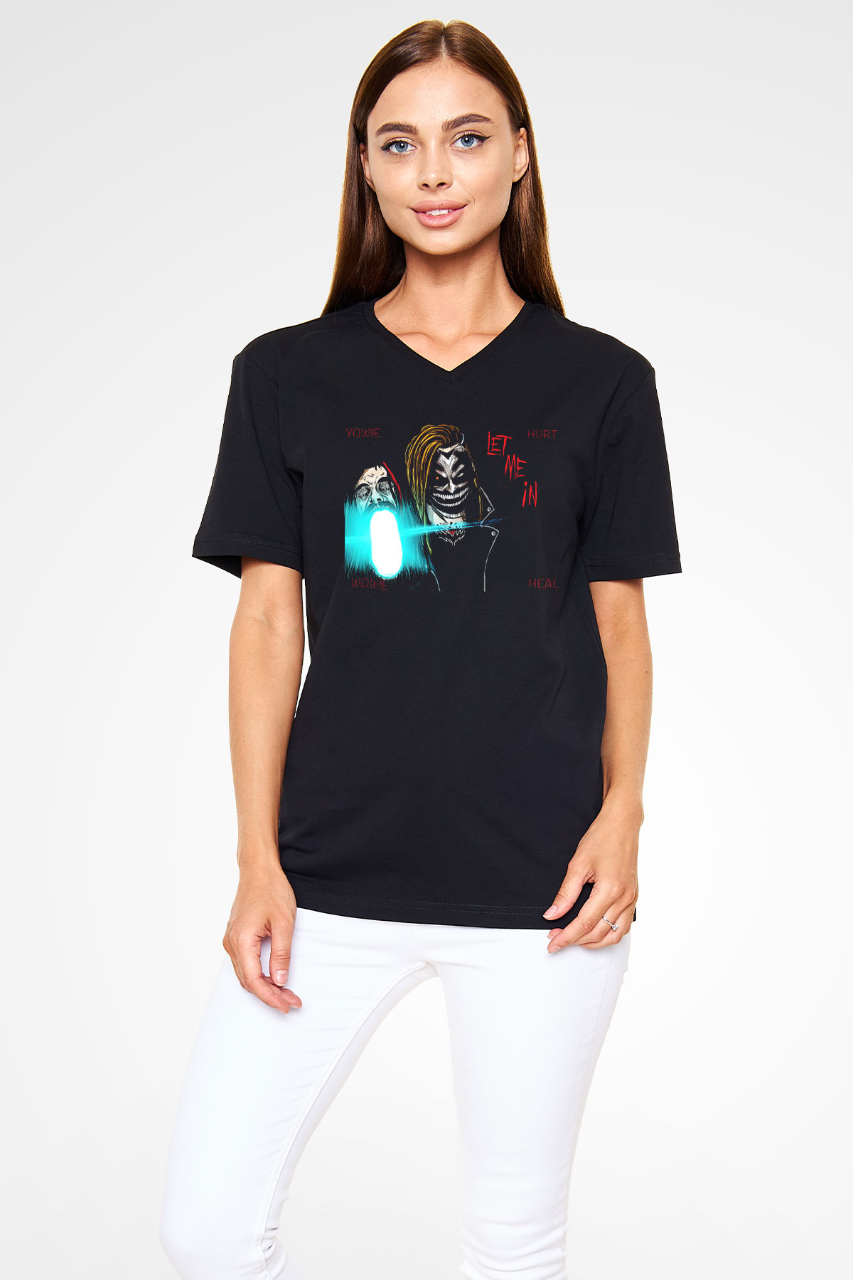 Bray Wyatt Baskılı Unisex Siyah V Yaka Tişört - Tshirt