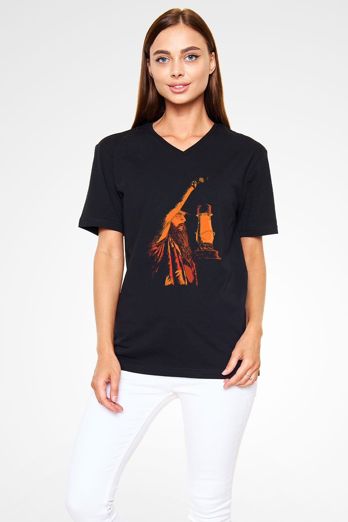 Bray Wyatt Baskılı Unisex Siyah V Yaka Tişört - Tshirt