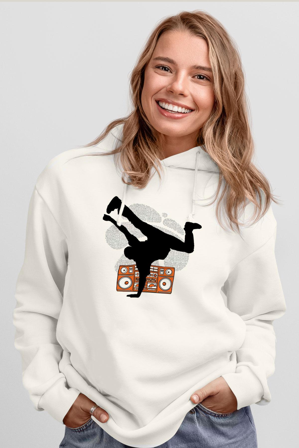 Breakdans Beyaz Unisex Hoodie