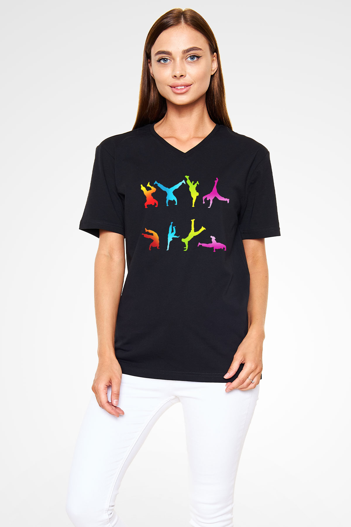 Breakdans Siyah Unisex V Yaka Tişört T-Shirt