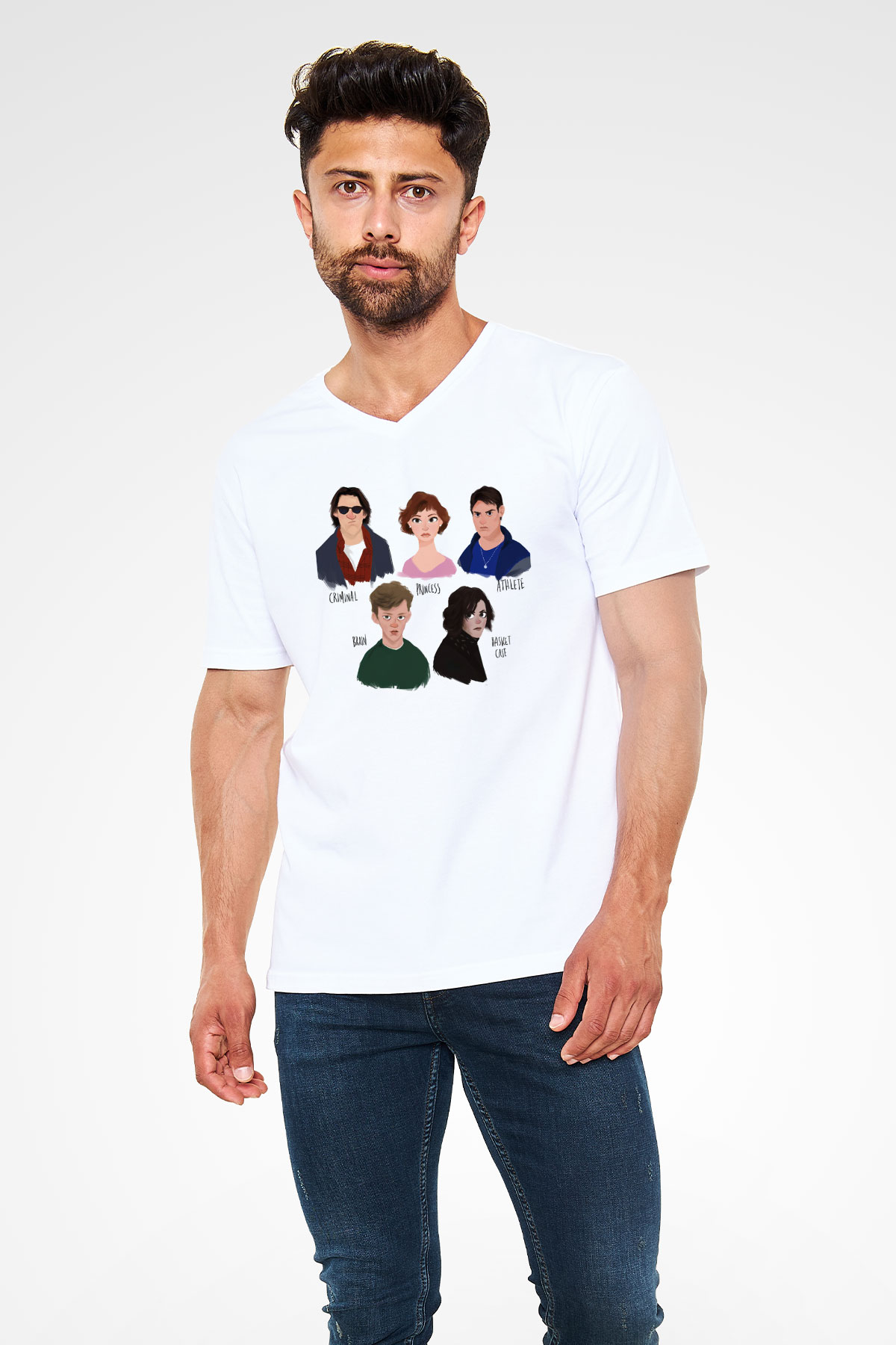 Breakfast Club Beyaz Unisex V Yaka Tişört