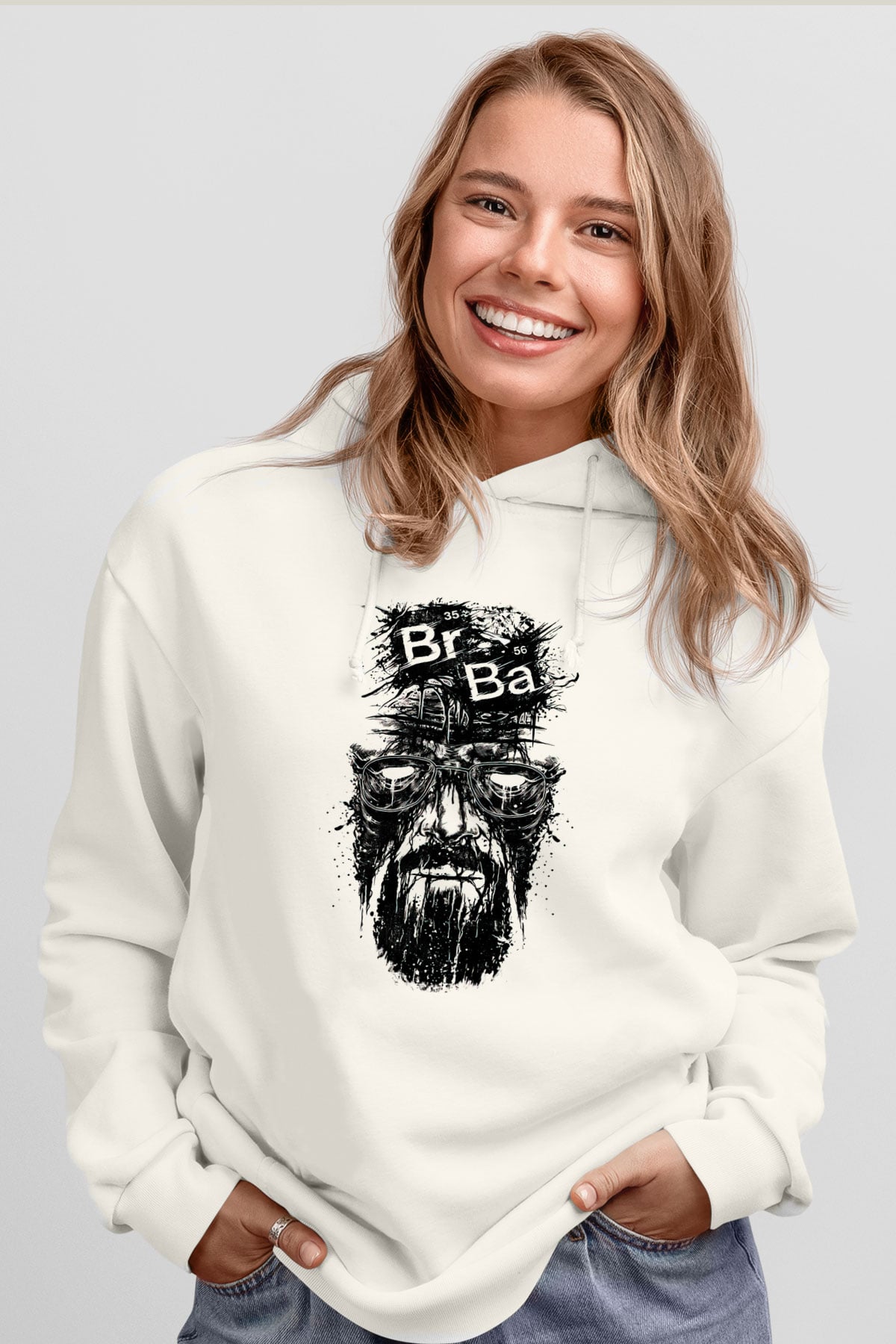 Breaking Bad Heisenberg Beyaz Unisex Kapşonlu Sweatshirt