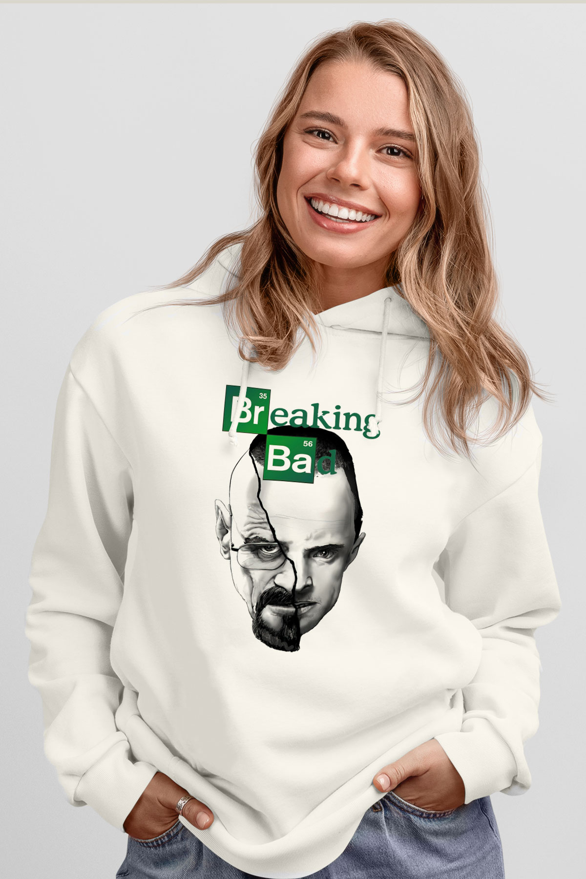 Breaking Bad Heisenberg Beyaz Unisex Kapşonlu Sweatshirt