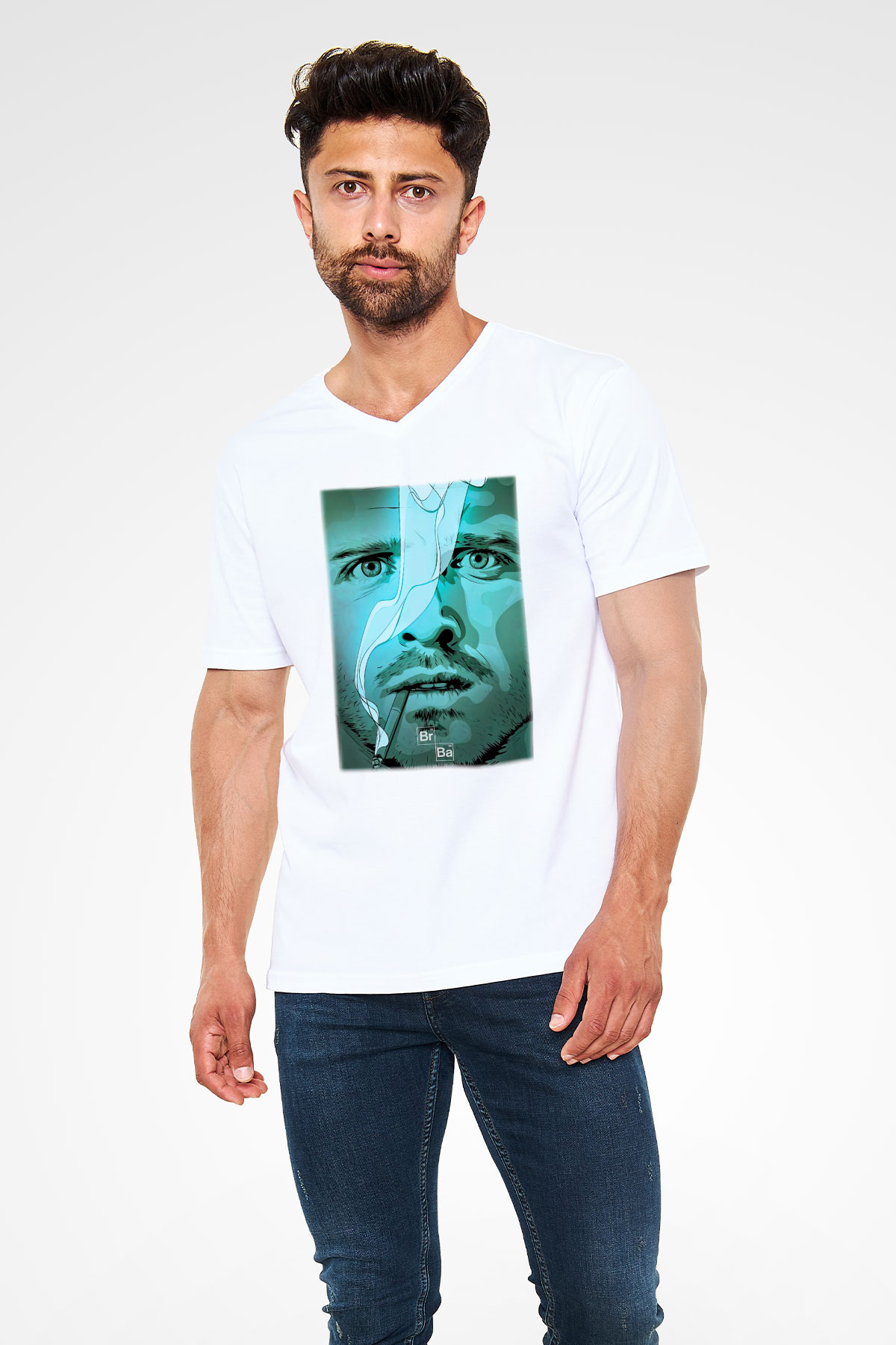 Breaking Bad Heisenberg Beyaz Unisex V Yaka Tişört T-Shirt