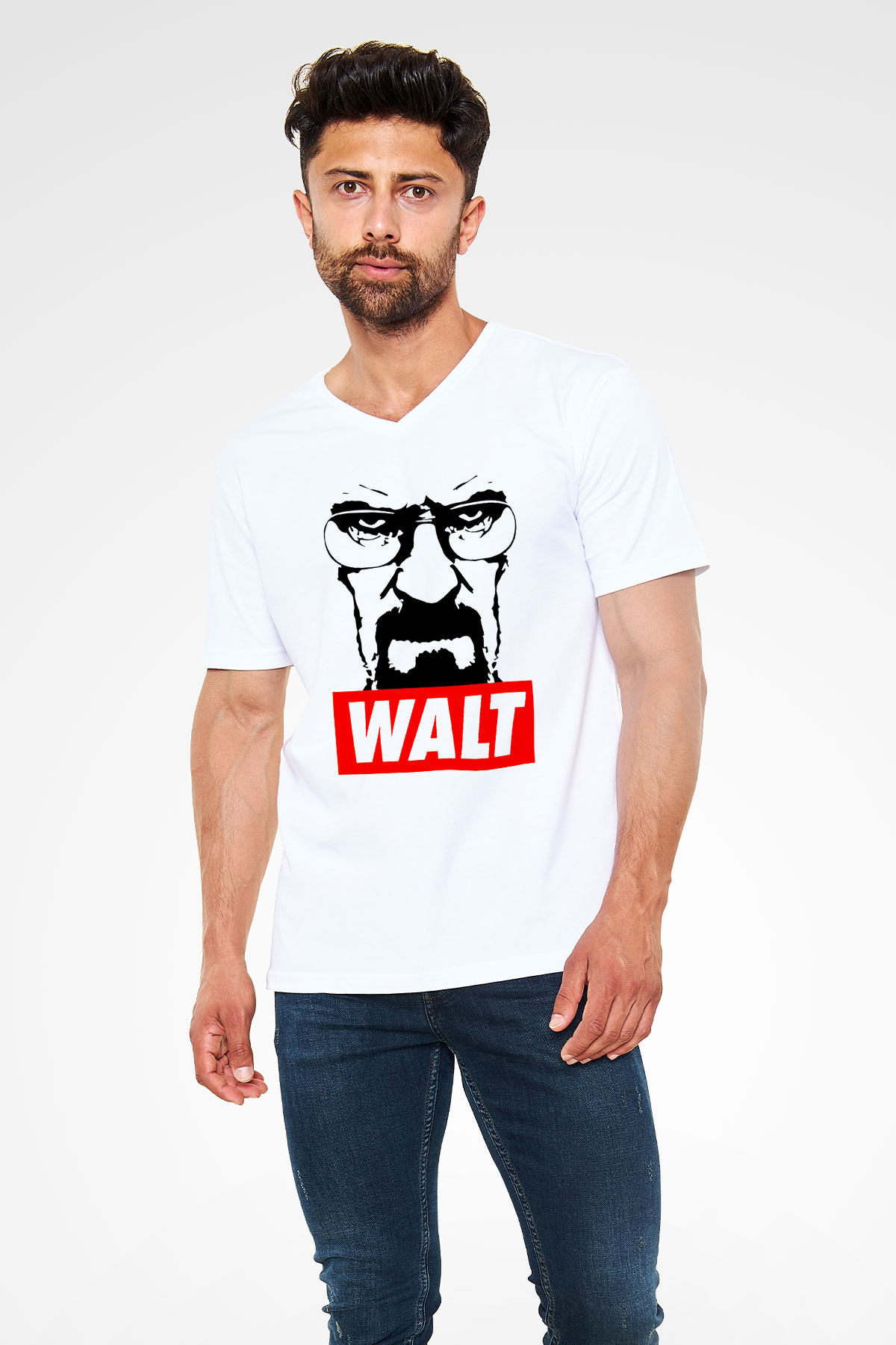 Breaking Bad Heisenberg Beyaz Unisex V Yaka Tişört T-Shirt