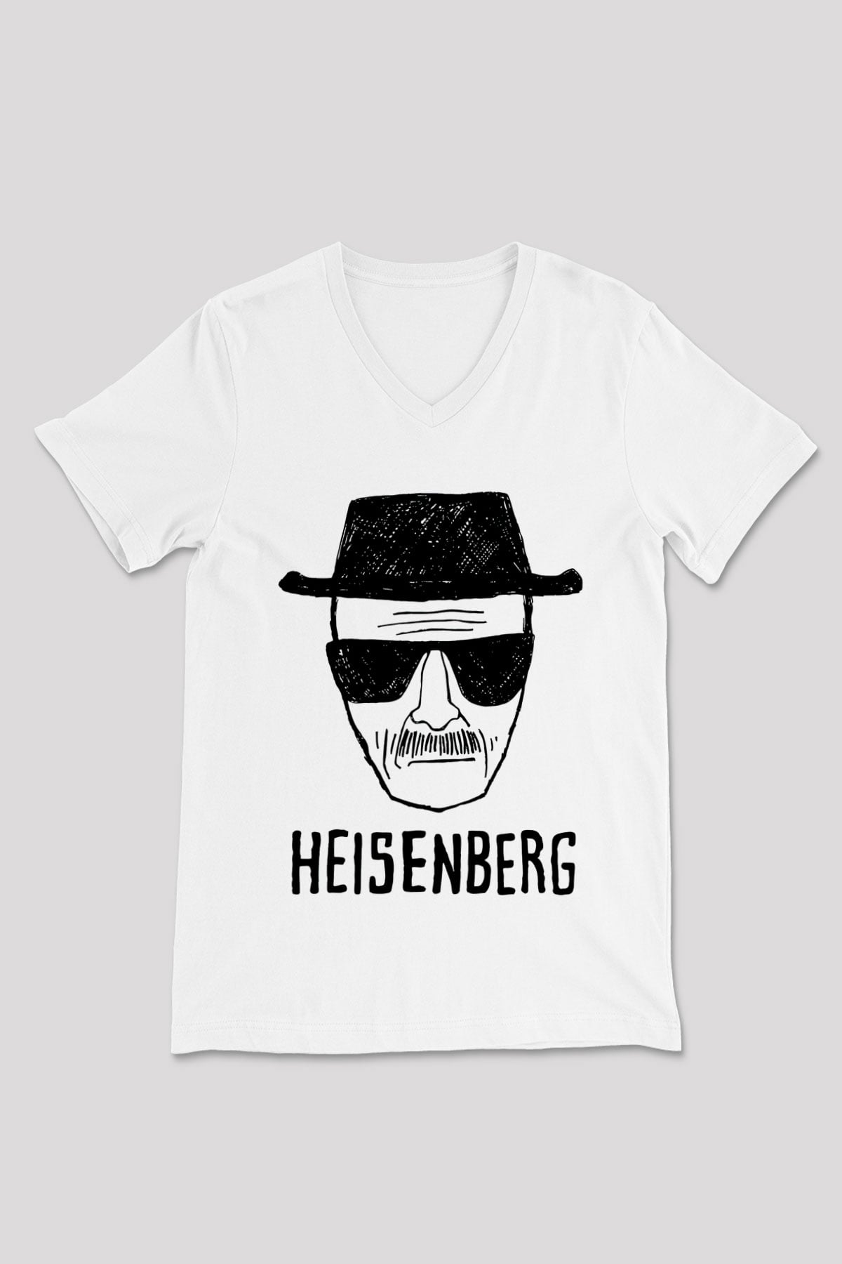 Breaking Bad Heisenberg Beyaz Unisex V Yaka Tişört T-Shirt