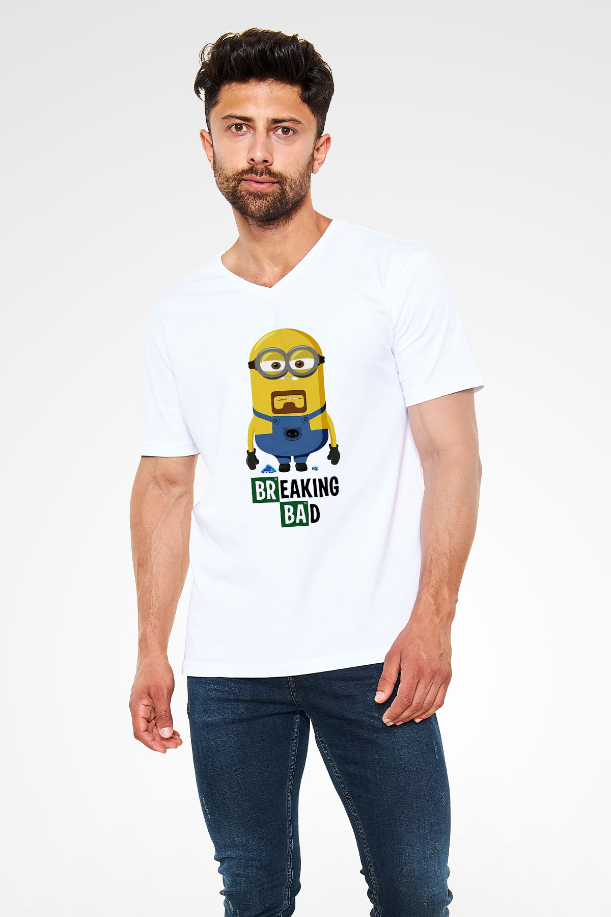 Breaking Bad Heisenberg Beyaz Unisex V Yaka Tişört T-Shirt