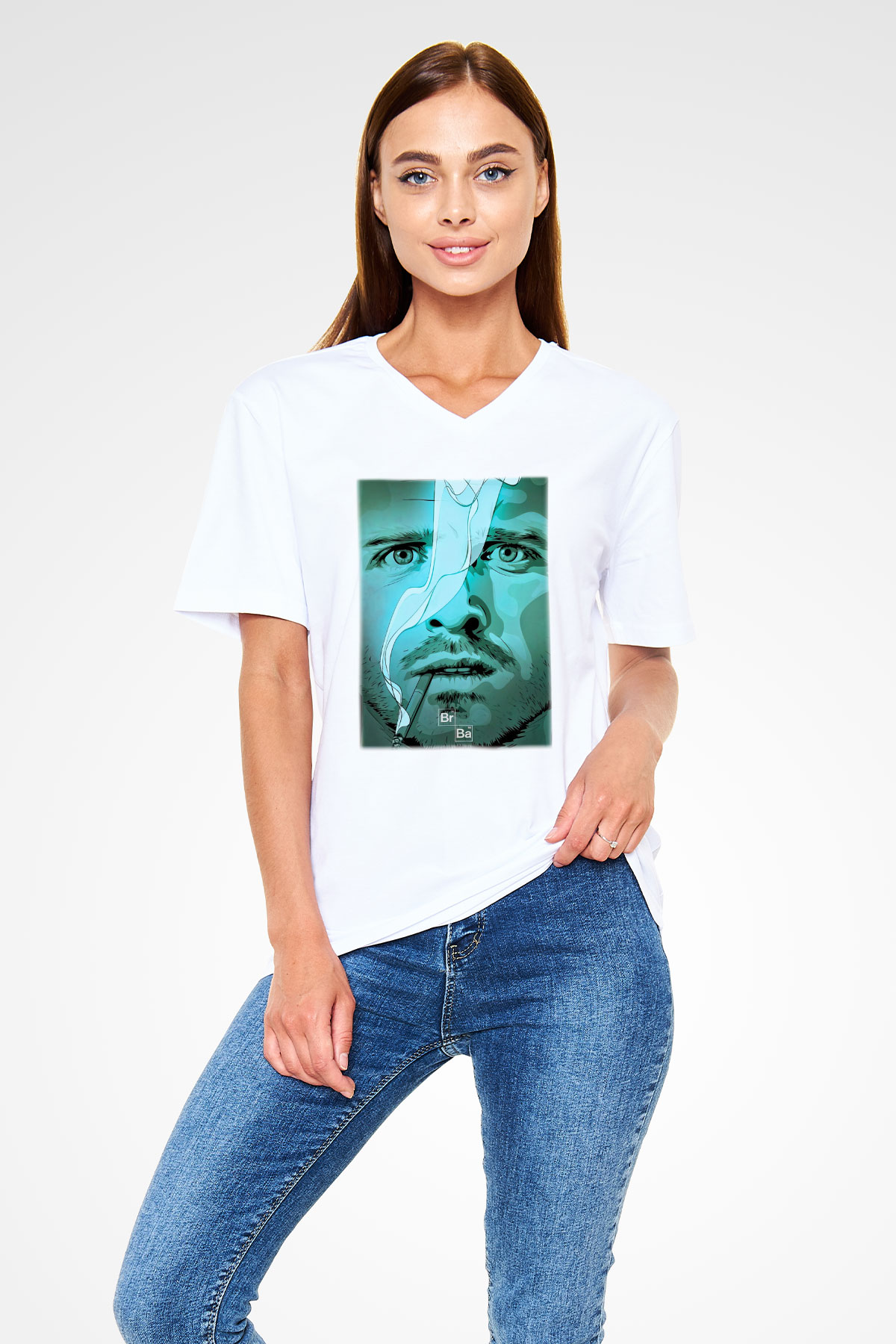 Breaking Bad Heisenberg Beyaz Unisex V Yaka Tişört T-Shirt