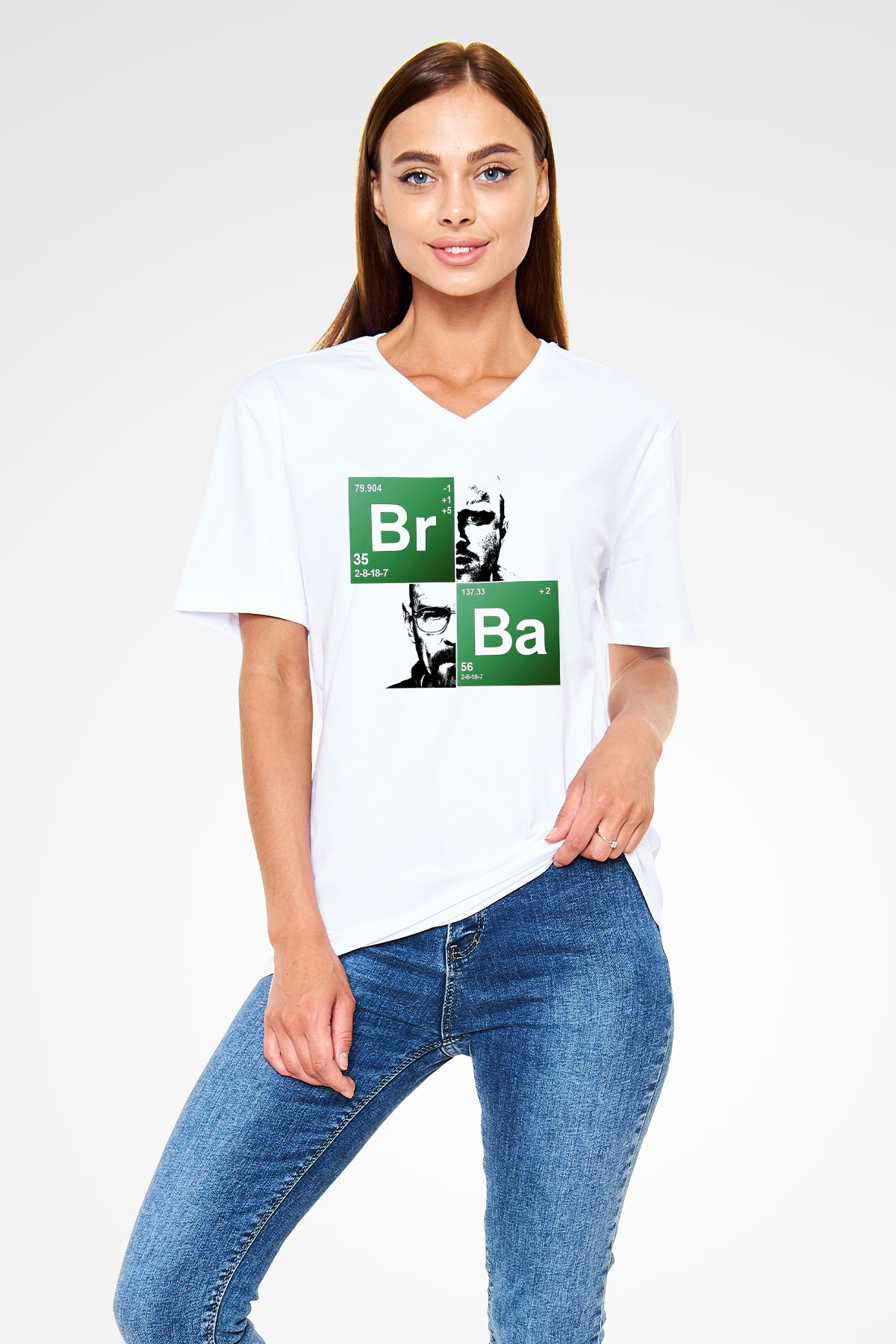 Breaking Bad Heisenberg Beyaz Unisex V Yaka Tişört T-Shirt