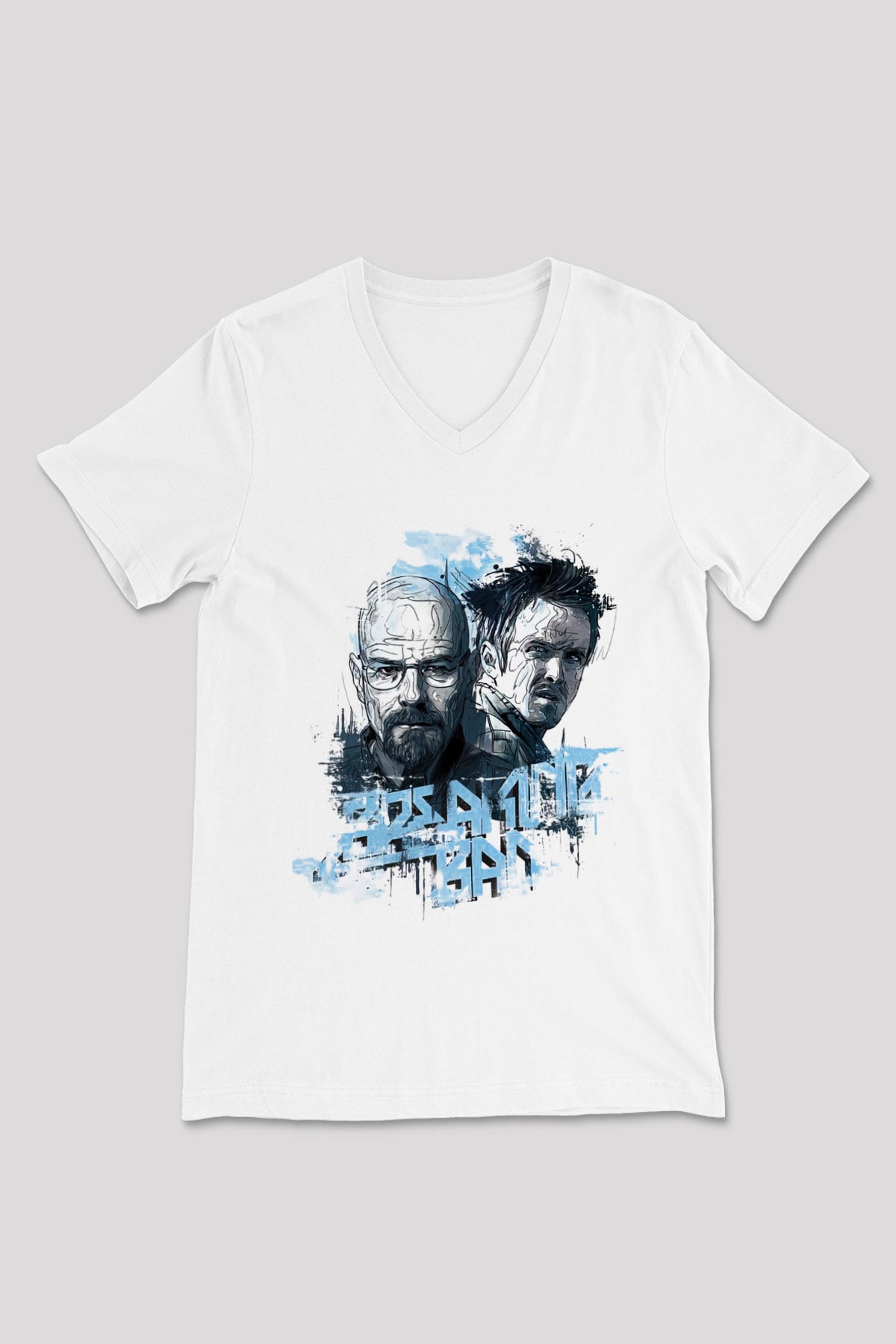 Breaking Bad Heisenberg Beyaz Unisex V Yaka Tişört T-Shirt
