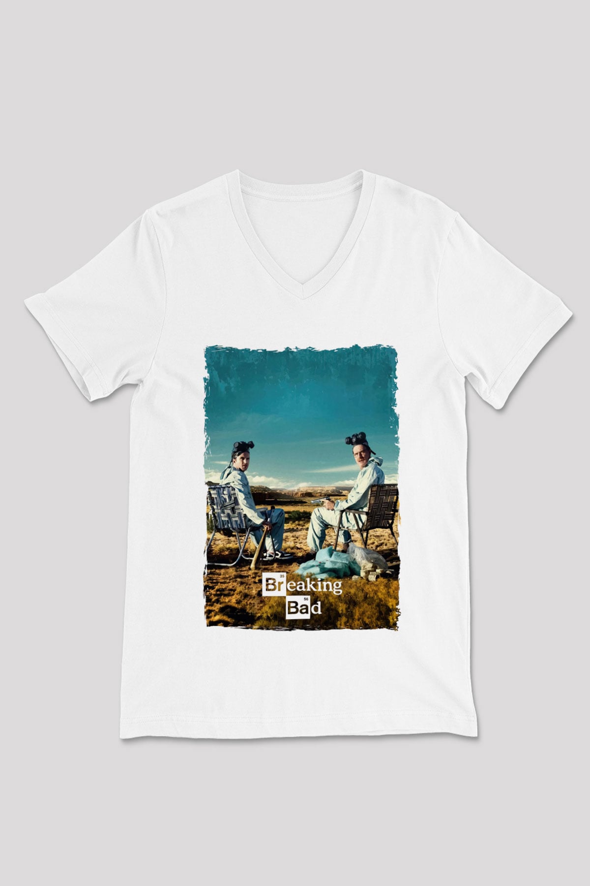 Breaking Bad Heisenberg Beyaz Unisex V Yaka Tişört