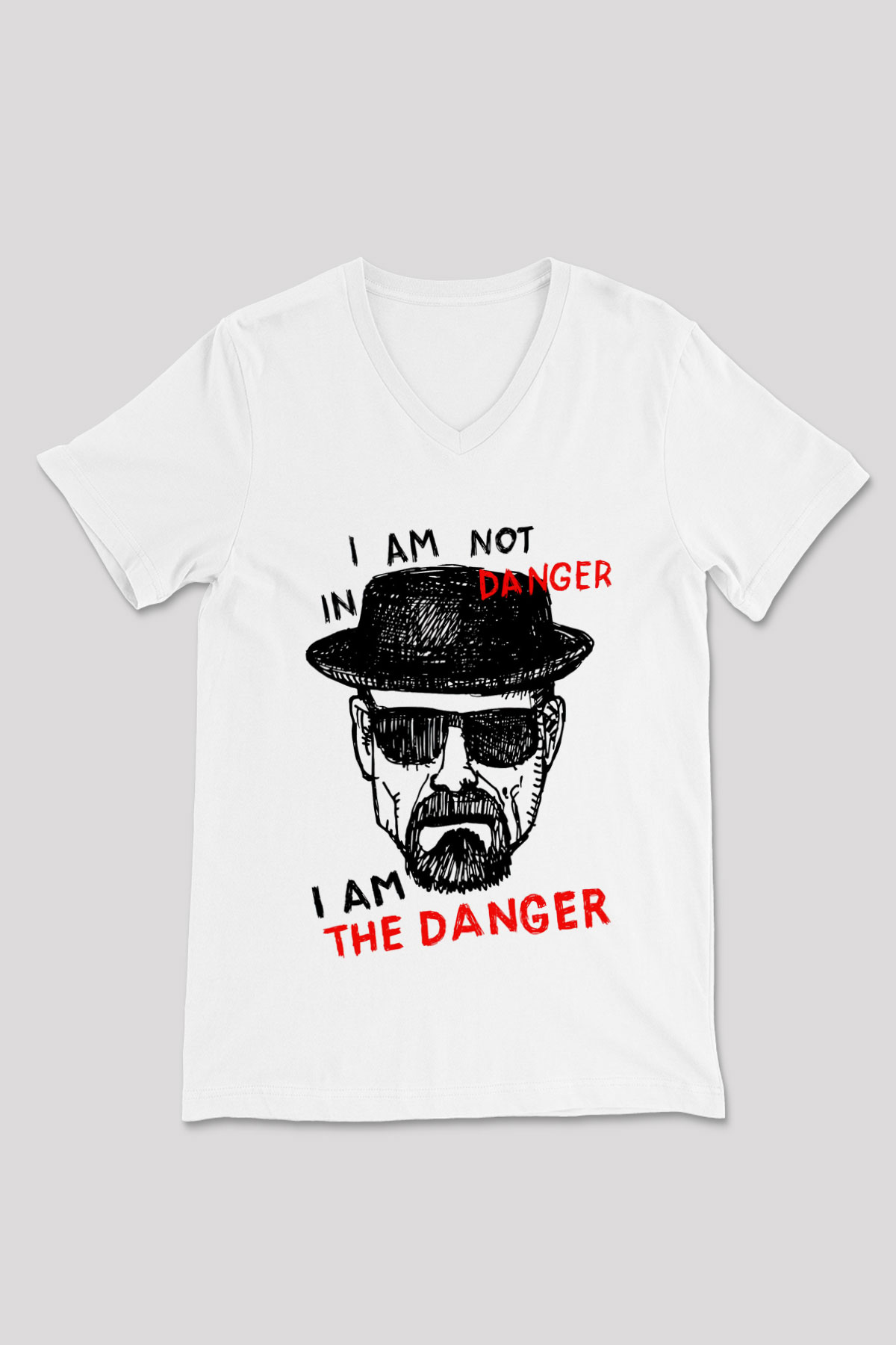 Breaking Bad Heisenberg Beyaz Unisex V Yaka Tişört T-Shirt