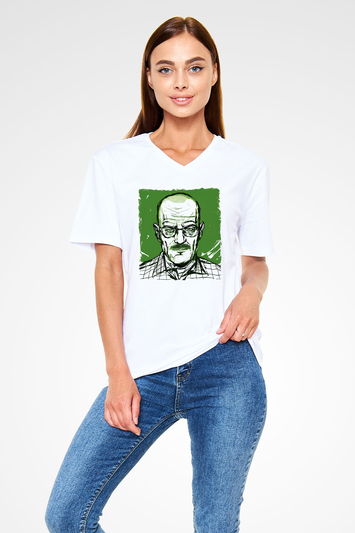 Breaking Bad Heisenberg Hail To The King Beyaz Unisex V Yaka Tişört
